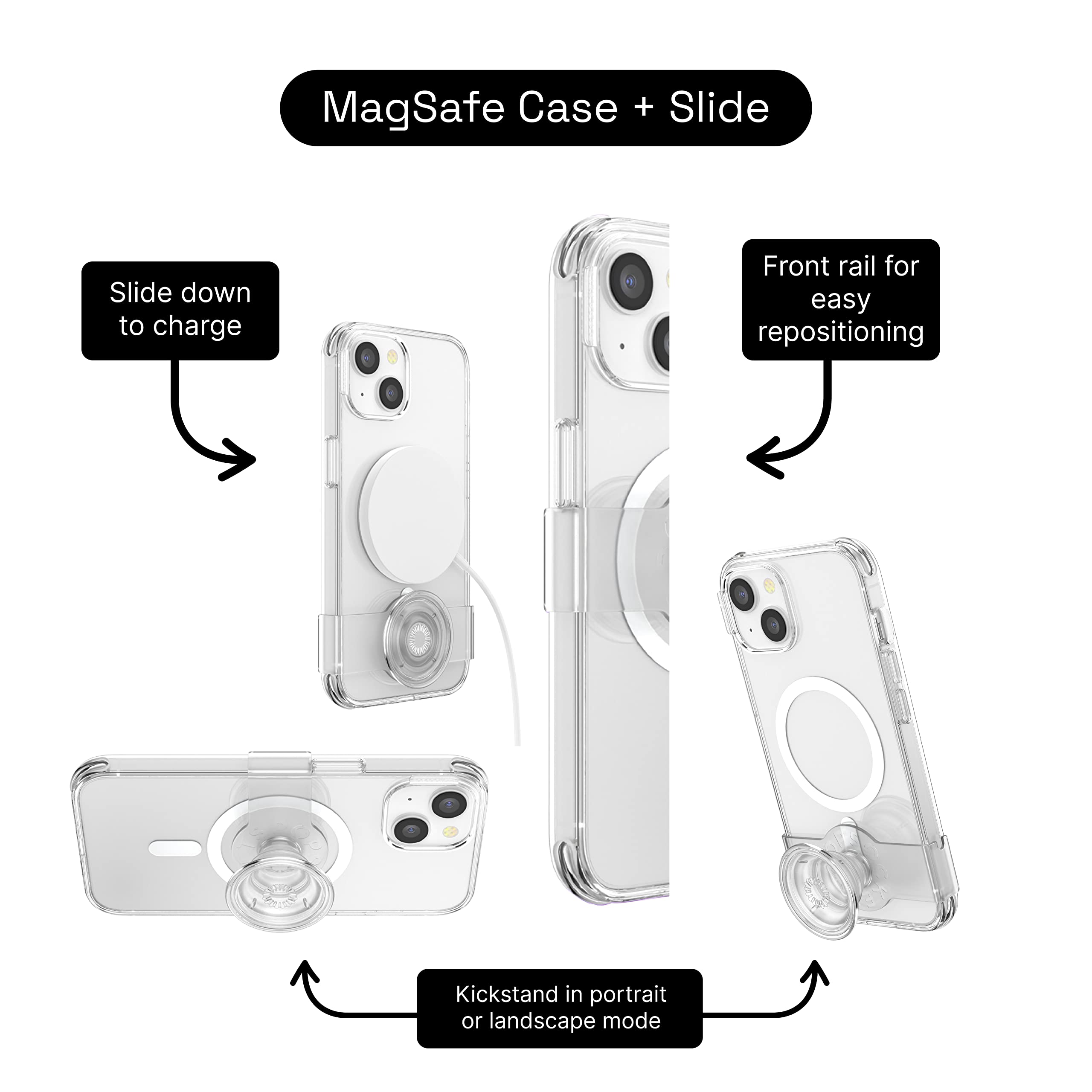PopSockets iPhone 14 Case with Grip & Slide - MagSafe Compatible, Wireless Charging Clear Protective Cover | Perfect for Workouts, Commuting & Everyday Use