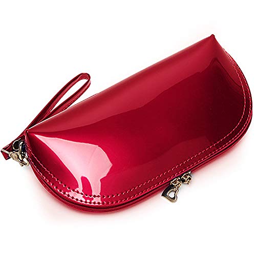 ZLMBAGUS Fashion Cosmetic Bag - Patent Leather Makeup Pouch with Wristlet & Zipper - Travel Organizer for Makeup, Jewelry & Coins - Stylish Red Clutch for Women's Daily Use & Special Occasions