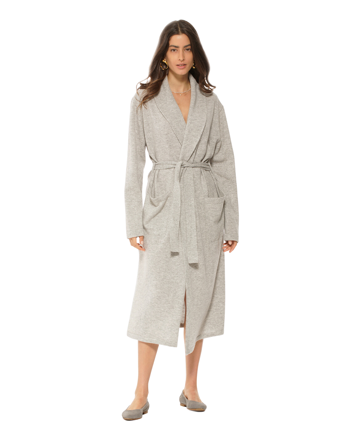 Luxury Women's Pure Cashmere Knit Robe - Soft Light Grey Winter Loungewear for Spa, Home & Gift Giving