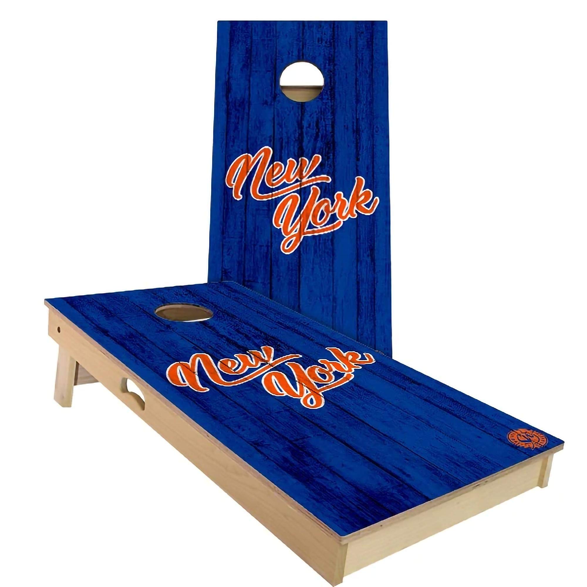 Skip's Garage New York Vintage Themed Cornhole Board Set - 2 Boards & 8 Bags - Custom Size & Accessories - Perfect for Backyard Parties, Tailgating & Outdoor Games