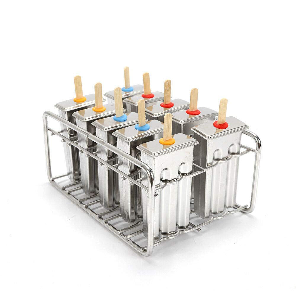 Stainless Steel Ice Pop Molds - DIY Popsicle Maker Kit with 10 Reusable Ice Cream Stick Holders for Homemade Frozen Treats - Perfect for Summer Parties, Kids Snacks & Family Desserts