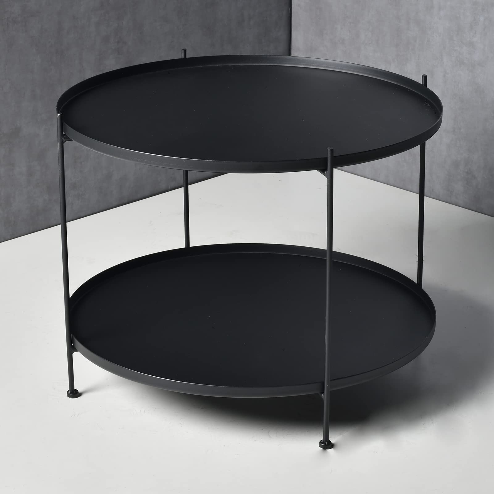 Modern Black Metal End Table - 27.6 Inch Round Side Table for Living Room, Bedroom & Patio - Industrial Style 2-Tier Storage Shelf Coffee Table - Perfect for Small Spaces, Nightstand & Outdoor Furniture