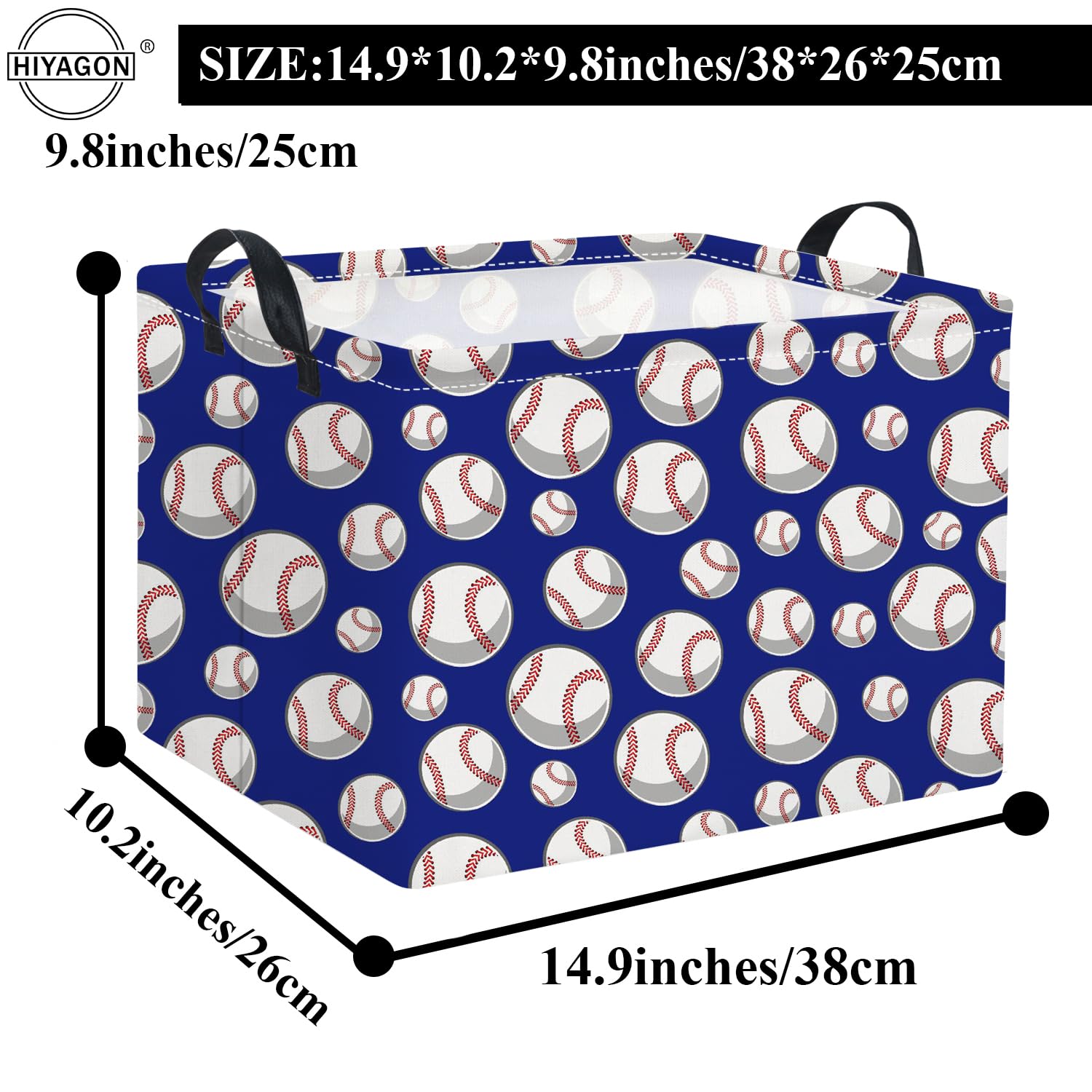 HIYAGON Rectangular Baseball Easter Basket - Easter Gift Basket for Baby Boys, Kids Toy Storage Bin & Organizer Box - Baseball Themed Room Decor (Blue) - Perfect for Easter Gifts, Kids' Room Organization & Sports-Themed Decorations