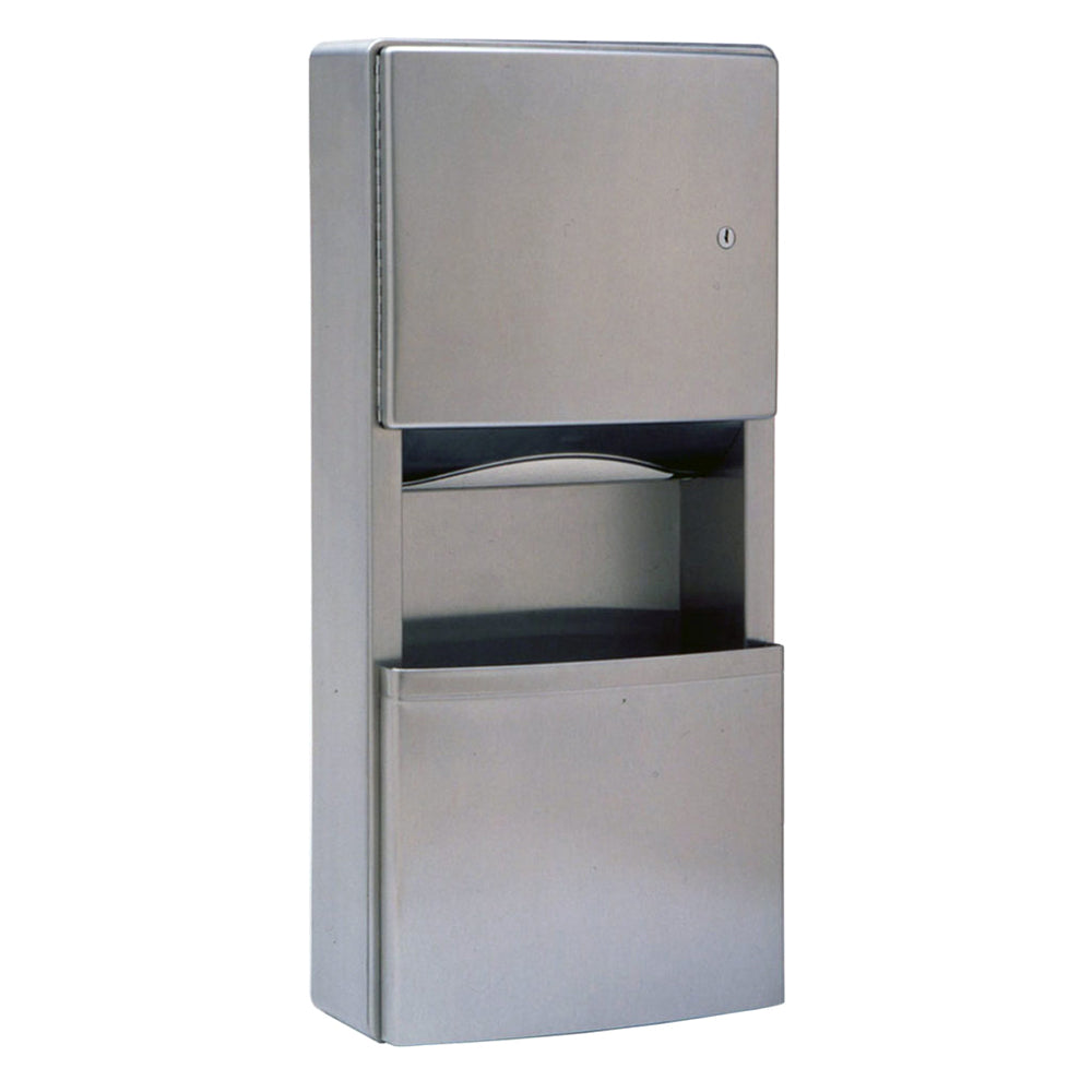 Bobrick B43699 ConturaSeries Paper Towel Dispenser & Waste Receptacle - Surface Mounted Satin Stainless Steel for Restrooms, Kitchens & Commercial Spaces