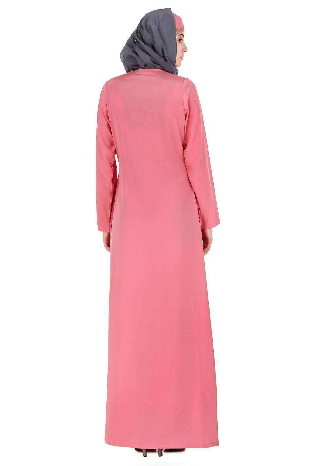 Elegant Dusty Pink Front Open Embellished Abaya Dress for Women - Perfect for Ramadan, Eid, Wedding & Special Occasions