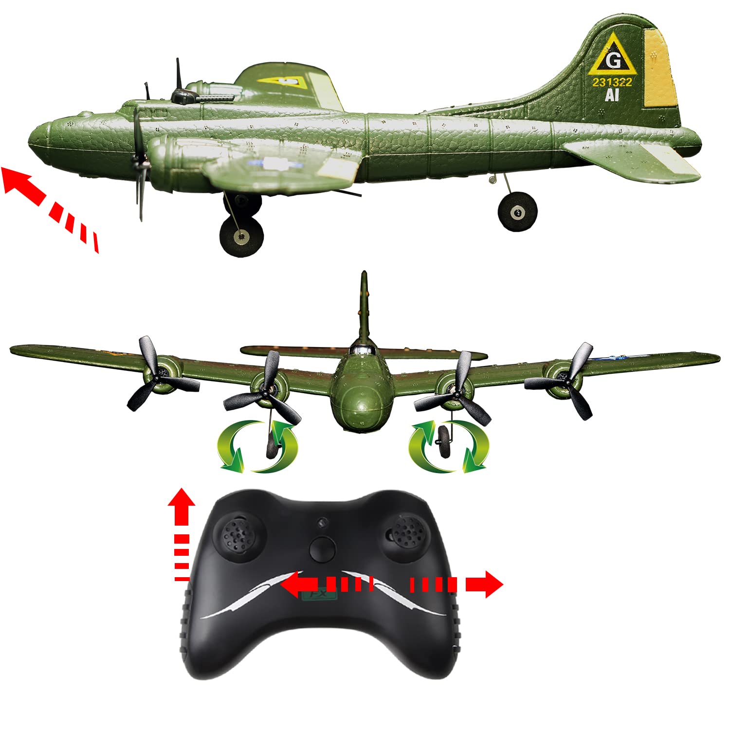 B17 RC Plane Remote Control Airplane 2.4GHz RTF with LED Lights - Easy to Fly for Beginners | Outdoor Hobby & Backyard Flying Toy