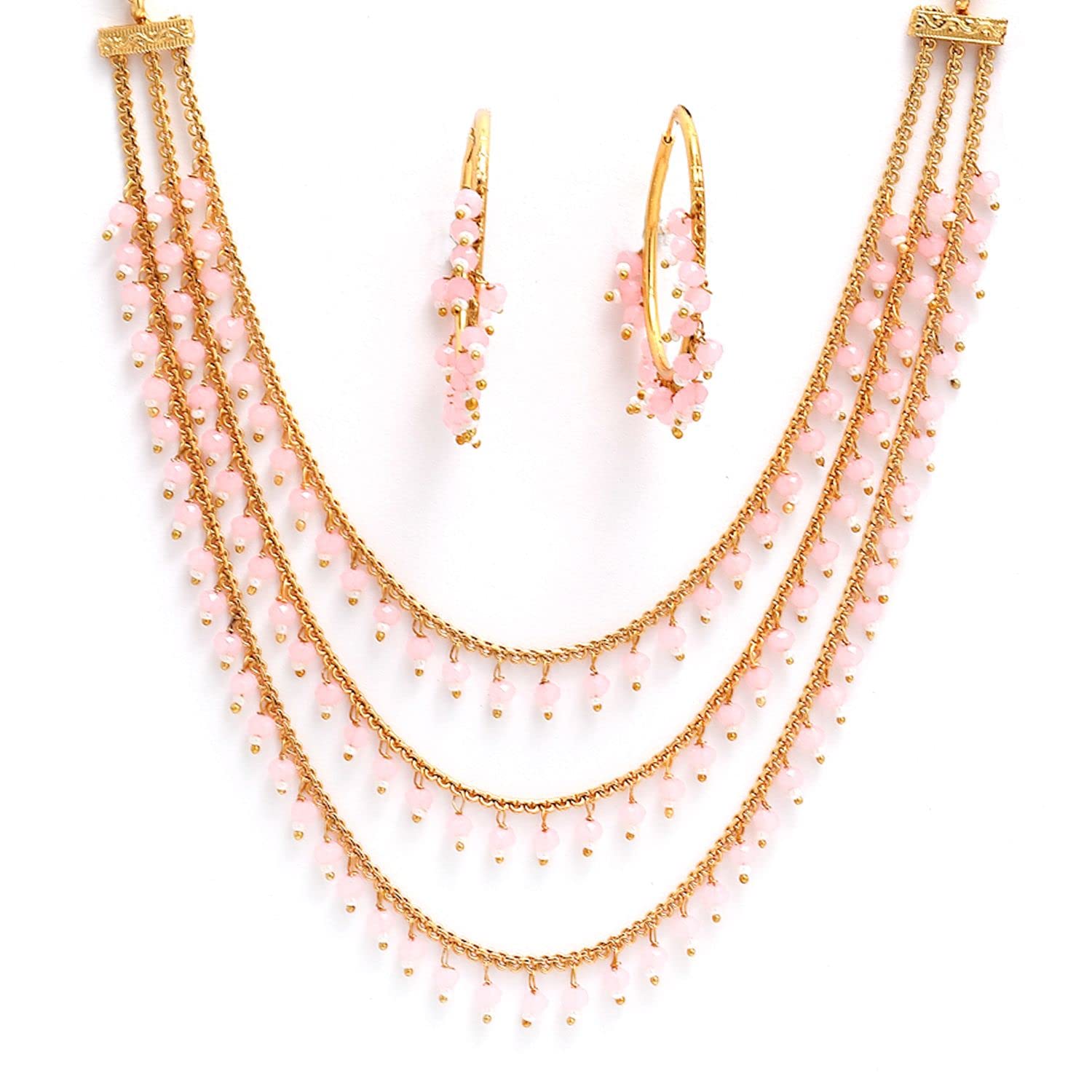 KENNICE 3-Layer Multi-Color Pearl Gold-Plated Necklace & Earrings Set for Women | Traditional Bridal Jewelry, Party Accessories, Gift for Her, Anniversary Present