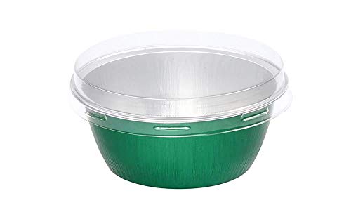 KitchenDance 4oz Disposable Colored Aluminum Baking Cups with Lids - 2000 Pack Green Foil Pans for Creme Brulee, Flan, Cupcakes, Desserts - Perfect for Home Baking, Catering & Party Food Prep