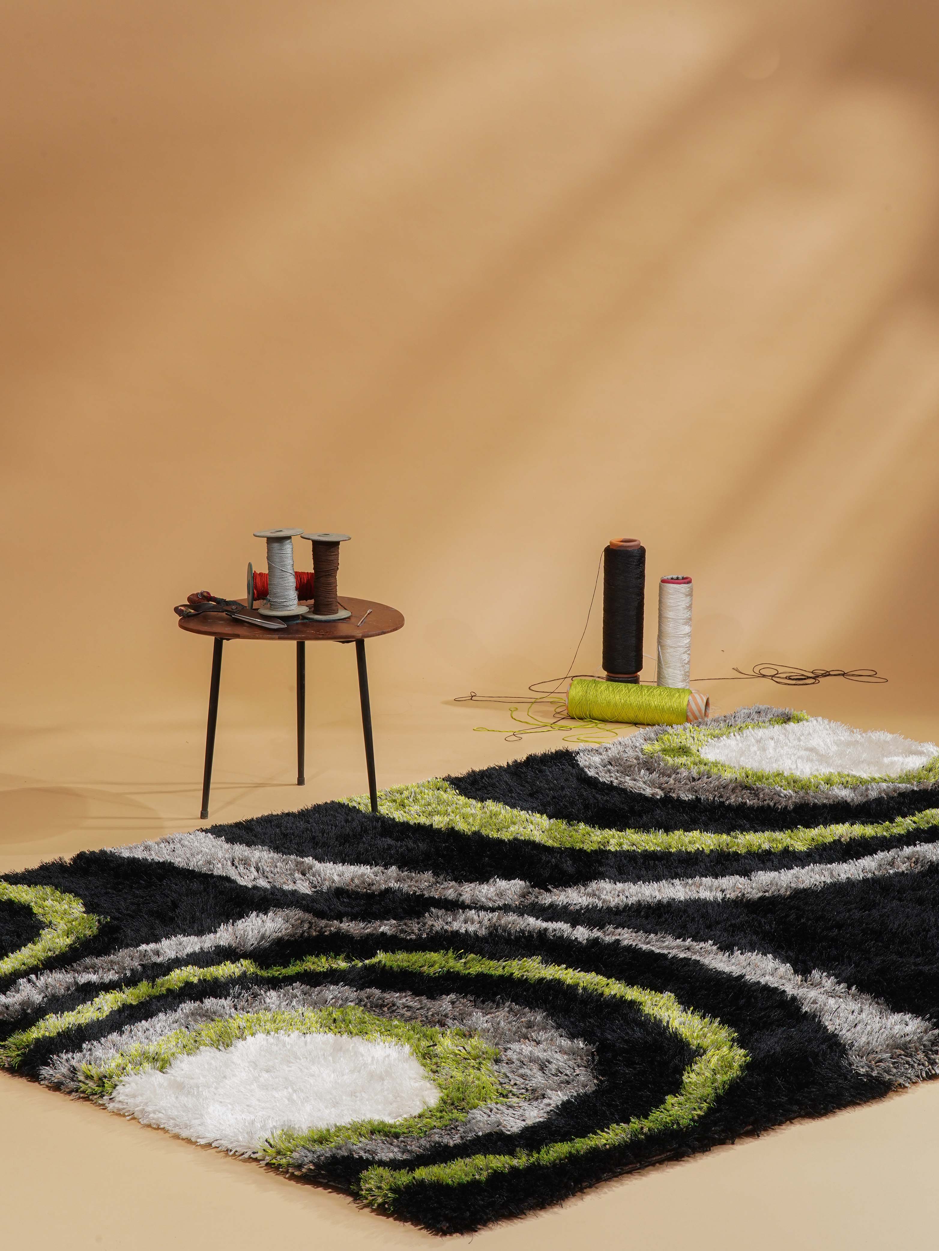 Checkerboard Hand Tufted Wool Area Rug - Non-Slip Living Room Carpet for Bedroom, Nursery & Home Decor (5x7ft, Black & White)