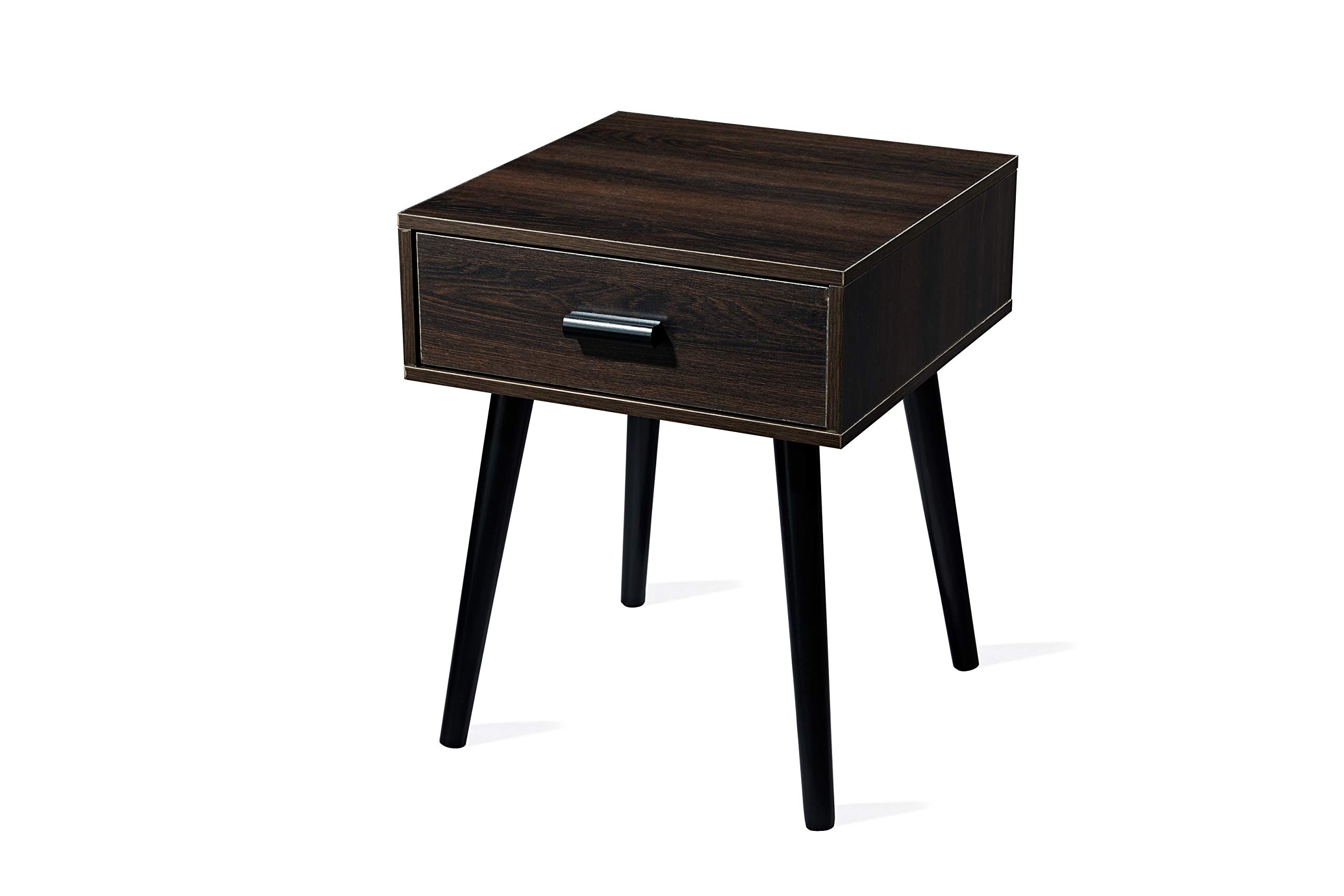 Industrial Nightstand with 1 Drawer - Dark Brown Wooden End Table for Bedroom, Small Space - Sturdy Wood Legs & Espresso Finish (LJET002A) - Perfect for Apartments, Dorms & Cozy Bedrooms