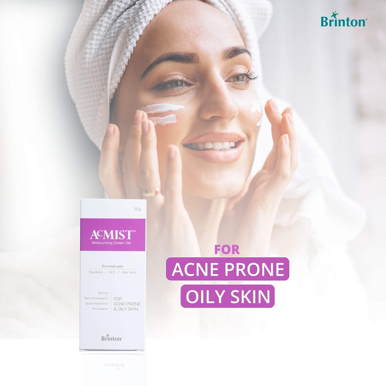 AcMist Oil-Free Moisturizing Cream Gel for Acne Prone & Oily Skin - Hydrating Face Moisturizer with Lightweight Formula - 50g for Daily Skincare Routine | Perfect for Morning & Night Use