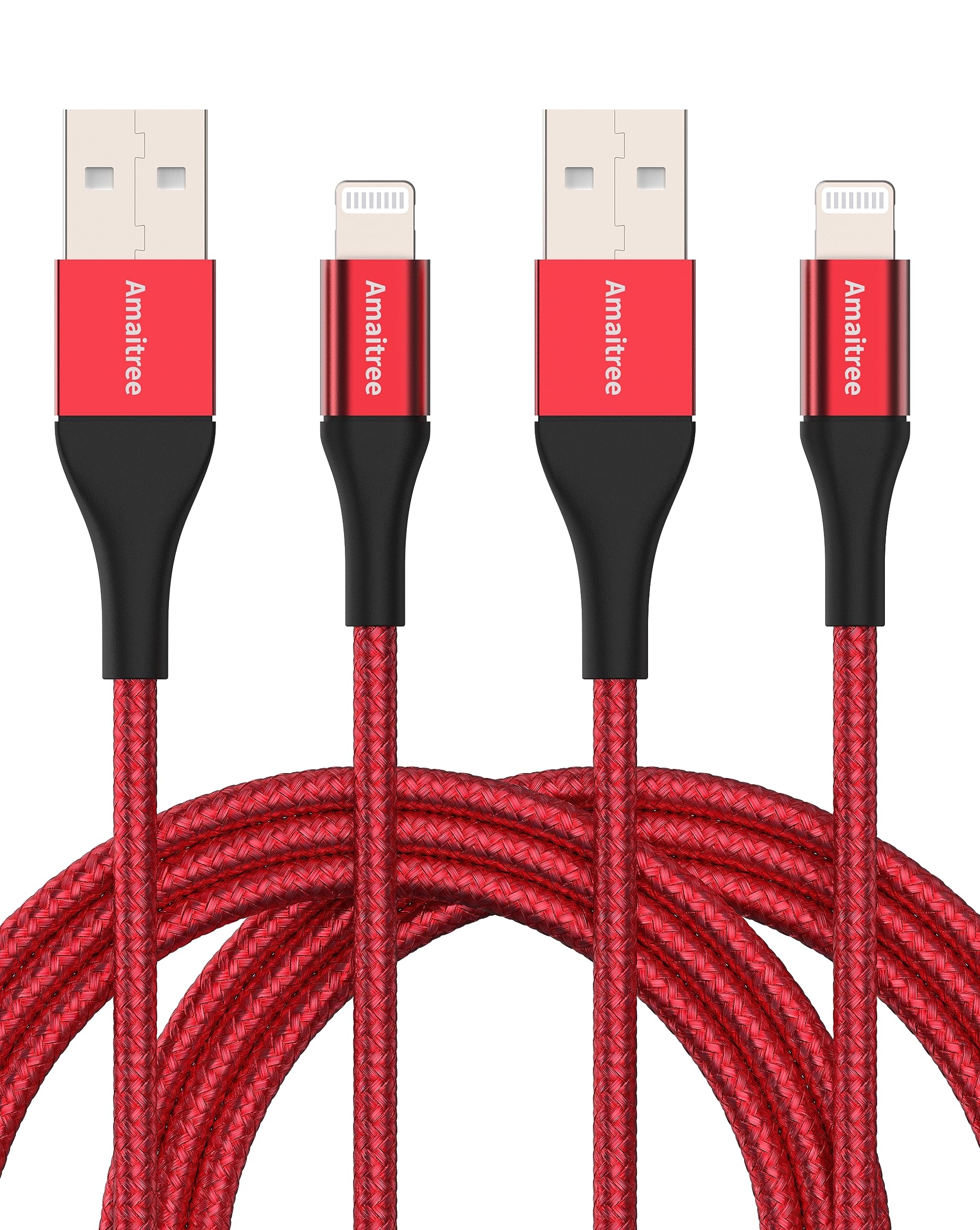 Apple MFi Certified Lightning Cable 6Ft 2-Pack - 3A Fast Charging USB-A to Lightning Woven Braided Cable for iPhone 14/13/12/11/XS/XR/8/7/6/5 - Durable CarPlay Charging Cord (Red) - Perfect for Home, Office & Travel Use