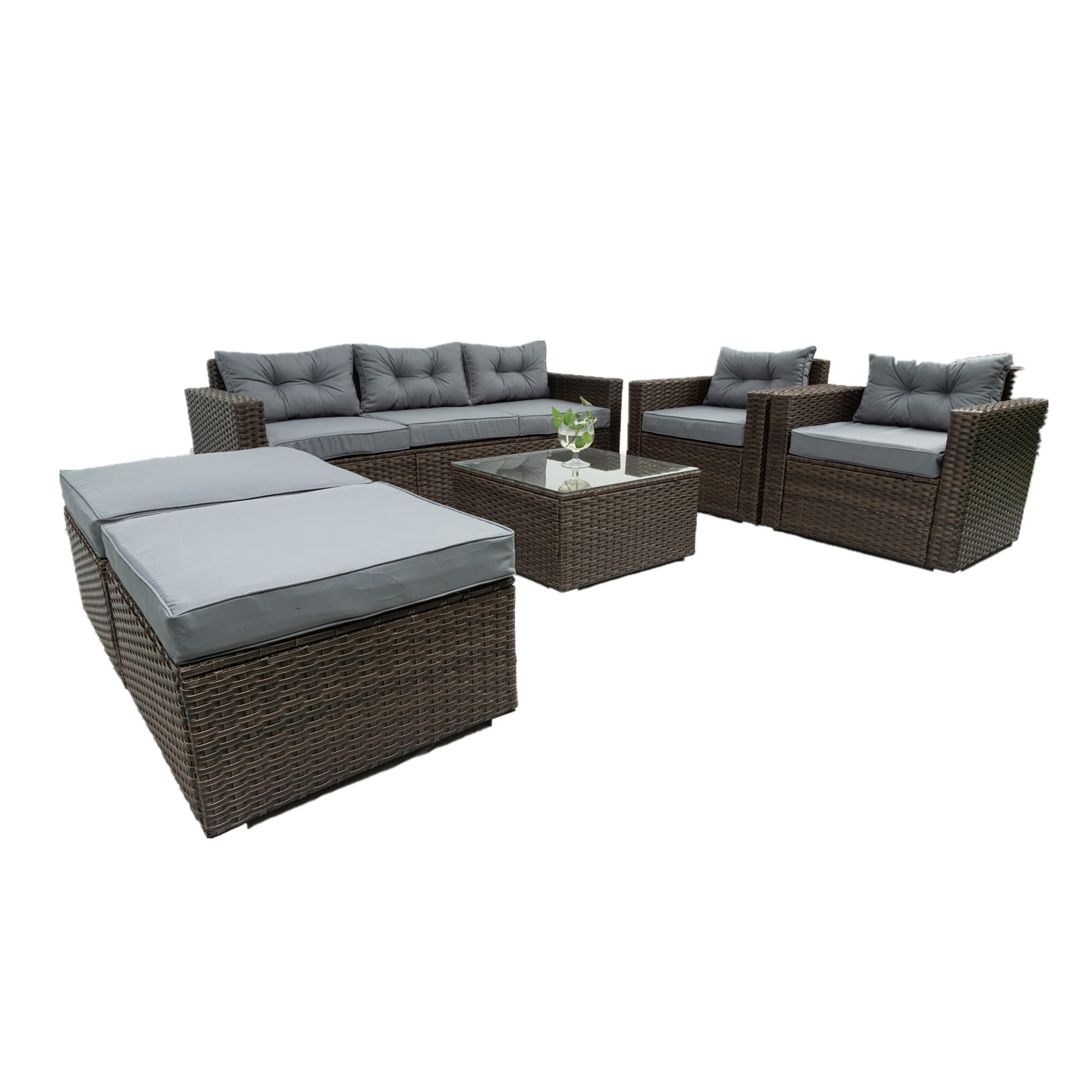 6-Piece Patio Rattan Wicker Outdoor Furniture Set with Storage Box, Removable Cushions & Tempered Glass Tabletop - Garden, Porch, Backyard Conversation Sofa for Relaxing & Entertaining Guests