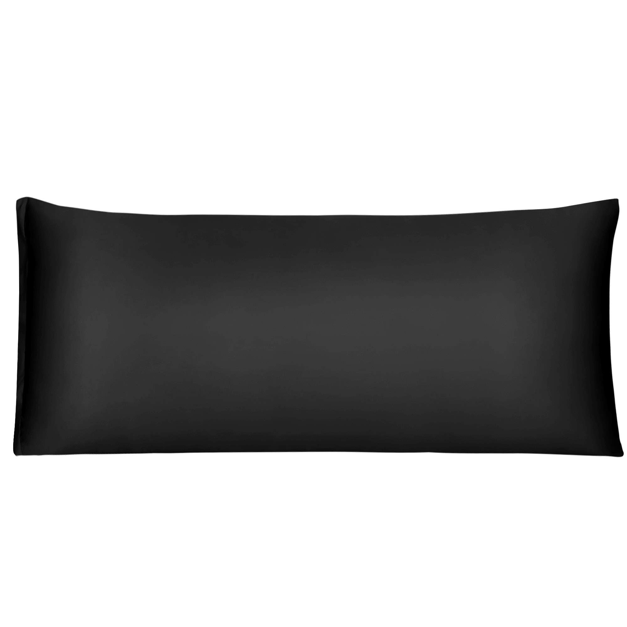 uxcell Black Satin Body Pillow Case - 21x48 Inch Silky Smooth Pillow Cover with Zipper Closure for Hair & Skin Care | Perfect for Bedroom, Sofa & Travel Use