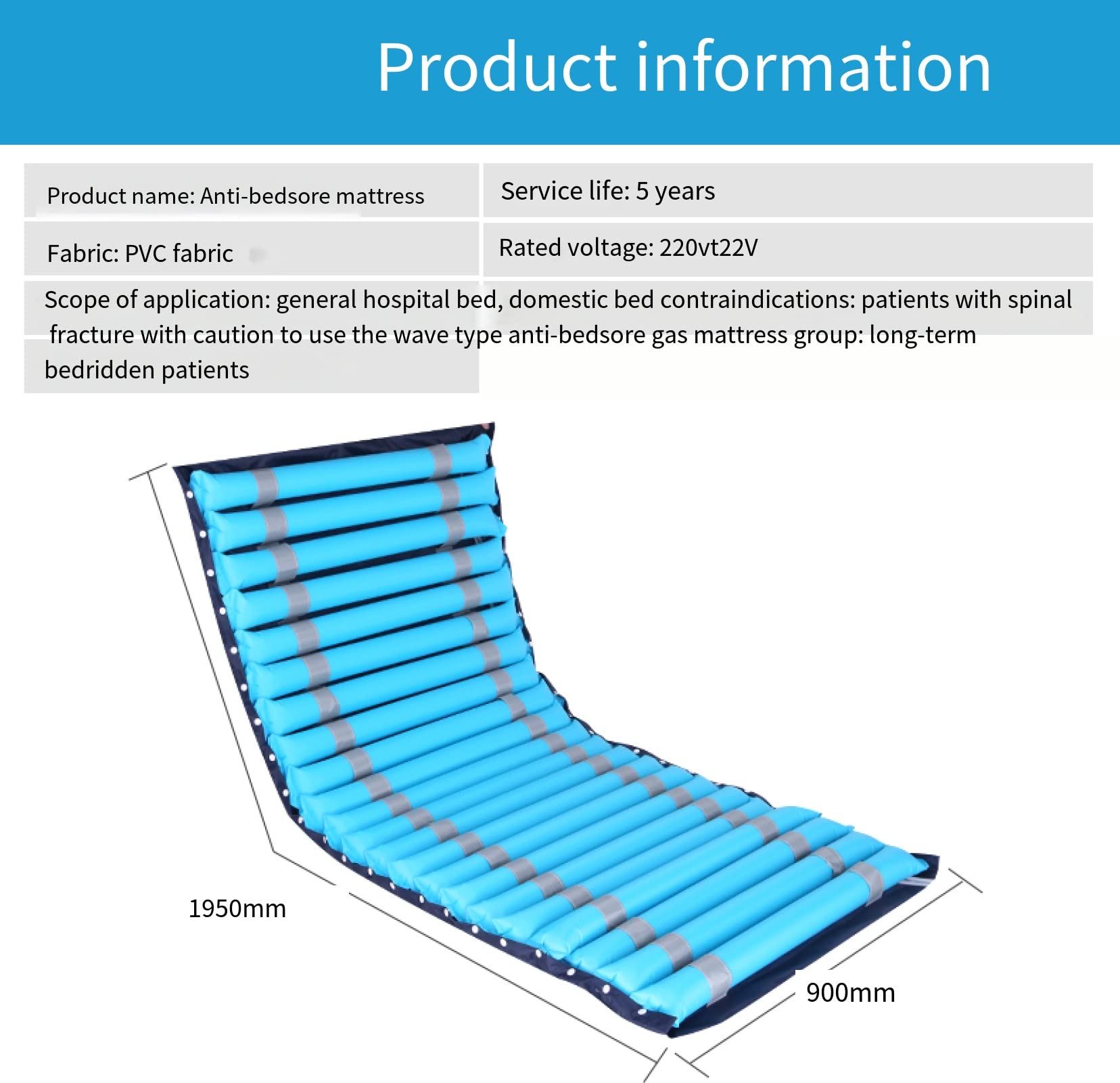 Anti-Decubitus Alternating Pressure Air Mattress with Quiet Pump - Dual Airway Inflatable Bed for Wound Relief & Pressure Sores (Blue) | Ideal for Home Care, Hospitals & Elderly Patients