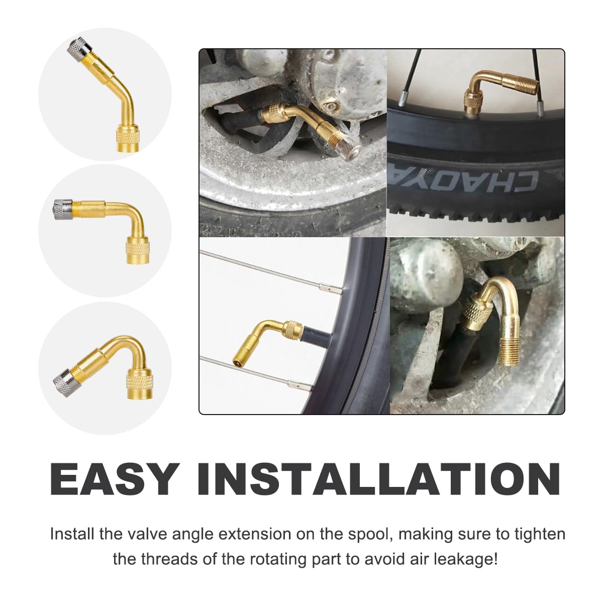 6 PCS Valve Stem Extenders - 45/90/135 Degree Angled Automotive Tire Valve Extension Adapters - Universal Fit for Car, Motorcycle & Scooter - Golden Car Accessories for Easy Tire Inflation & Maintenance