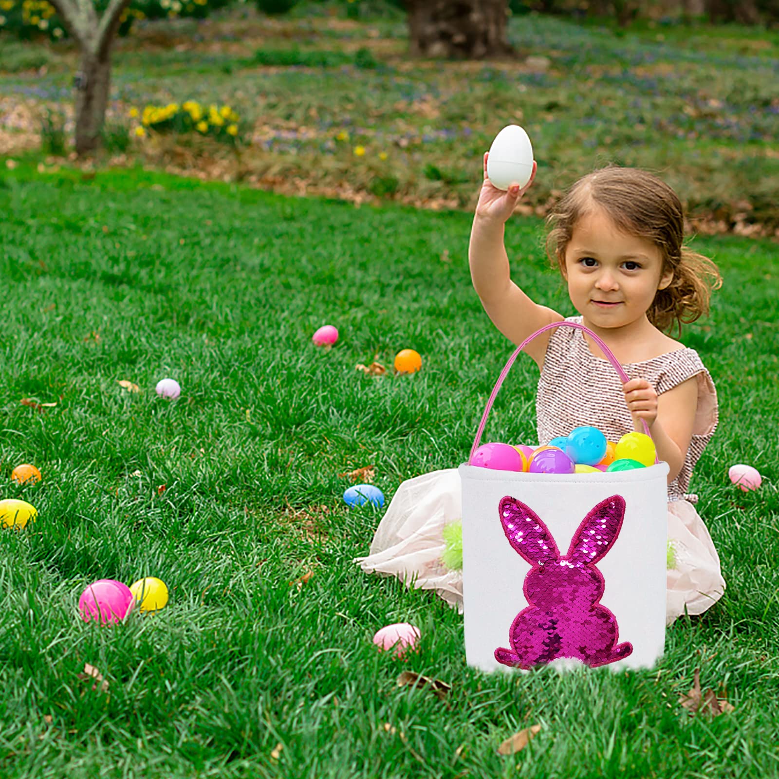 Easter Basket Bags for Kids - Bunny Tote Bucket for Easter Eggs, Toys, Candy & Gifts | Perfect for Easter Egg Hunts, Party Favors & Holiday Gift Giving