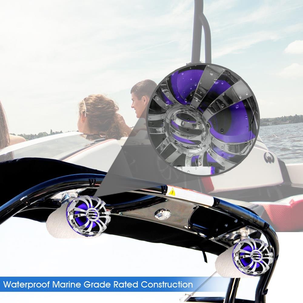 **Pyle PLMRWB50L 5.25 Inch Waterproof Marine Speakers with LED Lights - IP44 Rated Wakeboard Tower & Weatherproof Outdoor Stereo Sound System (Pair, Silver) - Perfect for Boats, Pools, and Outdoor Parties**