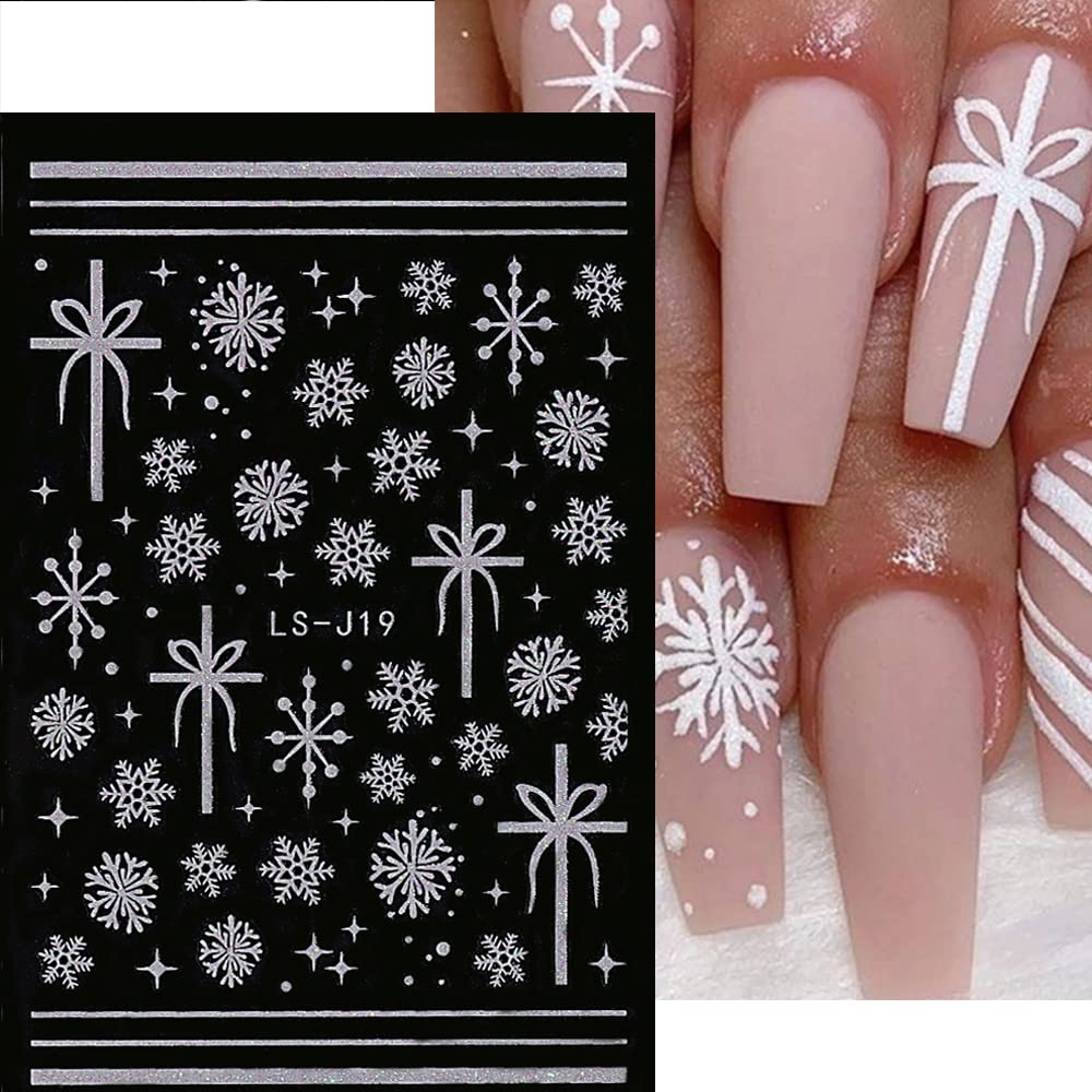 3D Snowflakes & Reindeer Christmas Nail Art Stickers - Winter Glitter Nail Decals for Women & Girls, Self-Adhesive DIY Nail Designs (4 Sheets) - Perfect for Holiday Parties, Gift Giving & Festive Nail Decorations