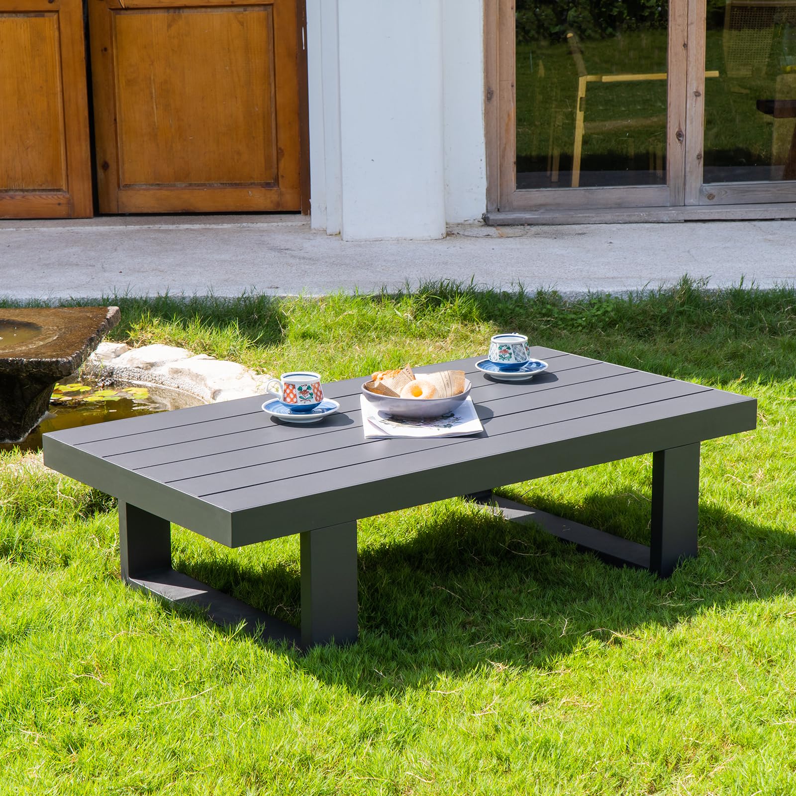 Weather-Resistant Outdoor Coffee Table for Patio - Durable Aluminum Rectangle Coffee Table for Garden, Deck & Backyard - Dark Grey Patio Furniture for Relaxing & Entertaining Outdoors