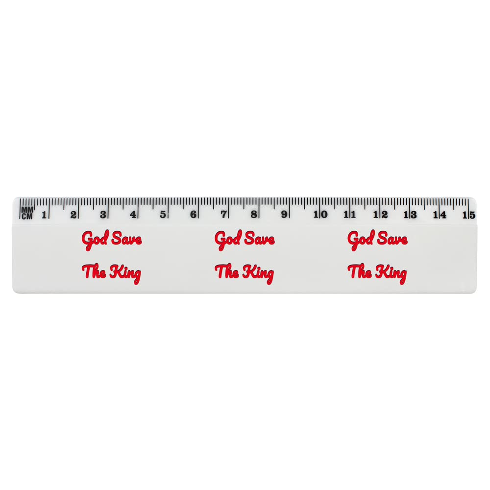 Azeeda 'God Save The King' 15cm (6 Inch) White Plastic Ruler with Measurement Markings - School, Office & Craft Supplies (RL00068443)