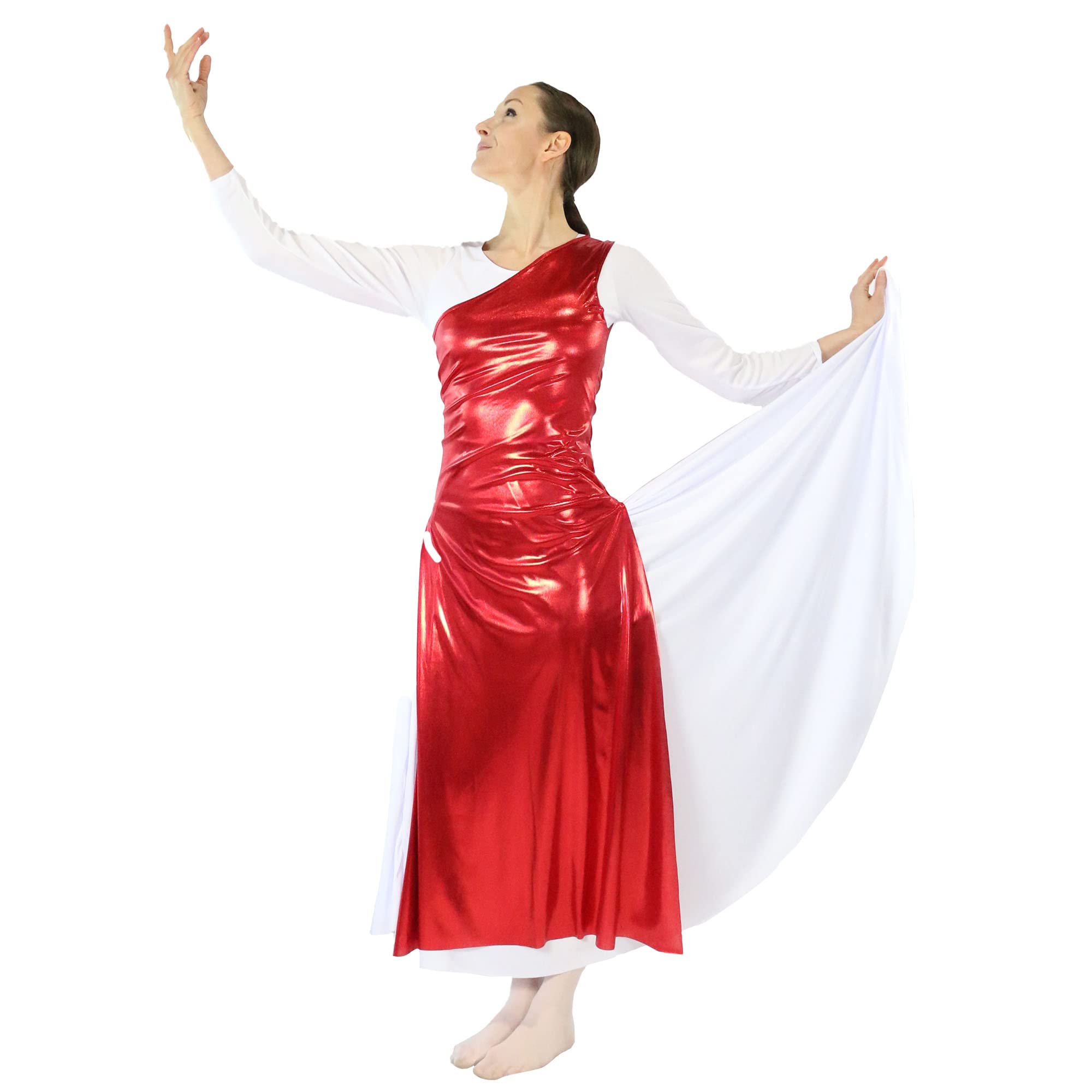 Danzcue Women's Metallic Worship Dance Tunic with Side Slits - Elegant Church Performance Top for Praise Dance, Choir & Contemporary Worship (White Dress Not Included)