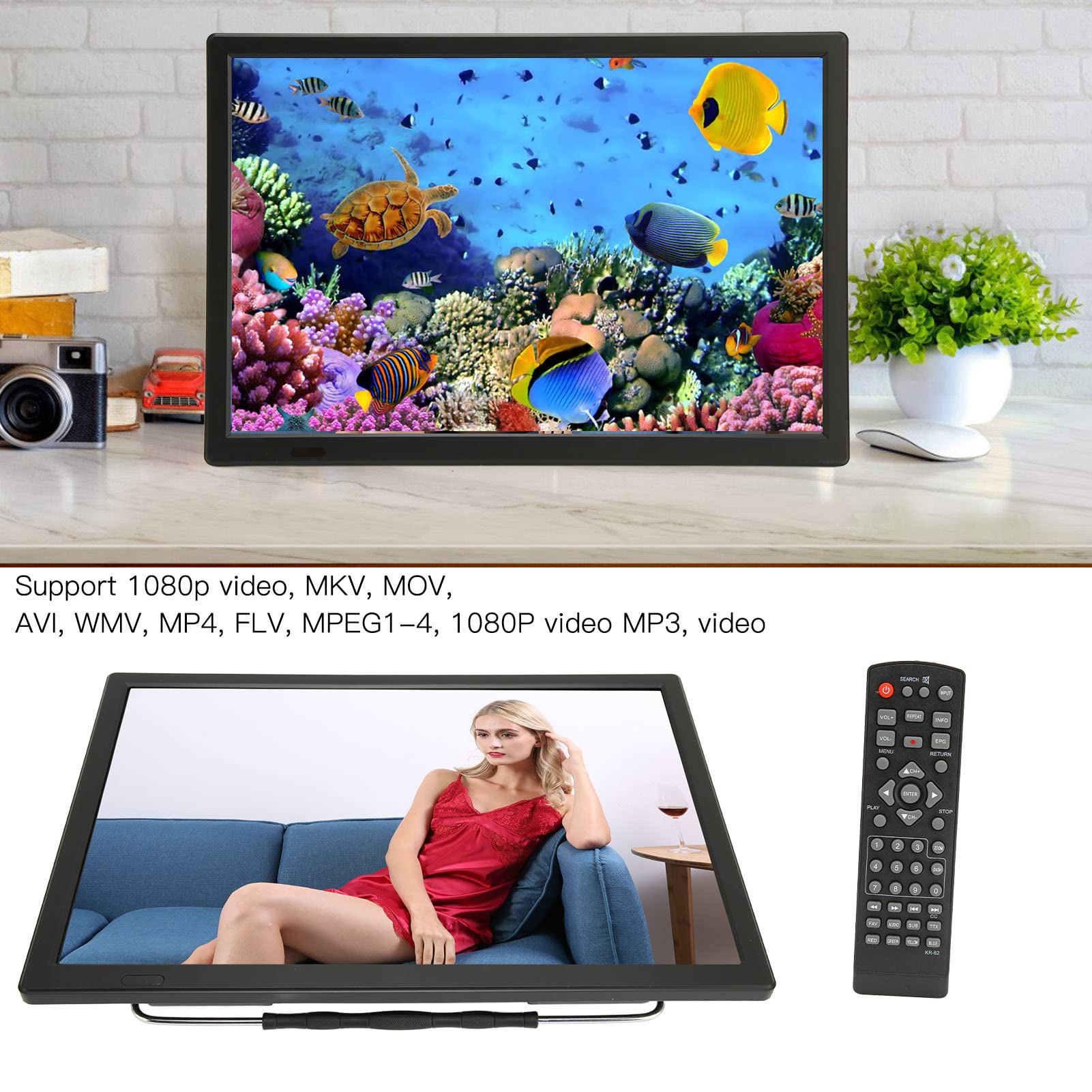 15.4 Inch Portable TV with 1080P HD Screen - Rechargeable Digital TV with USB, SD Card, HDMI & FM Radio - Perfect for Car, Travel, Kitchen, Camping & Outdoor Entertainment