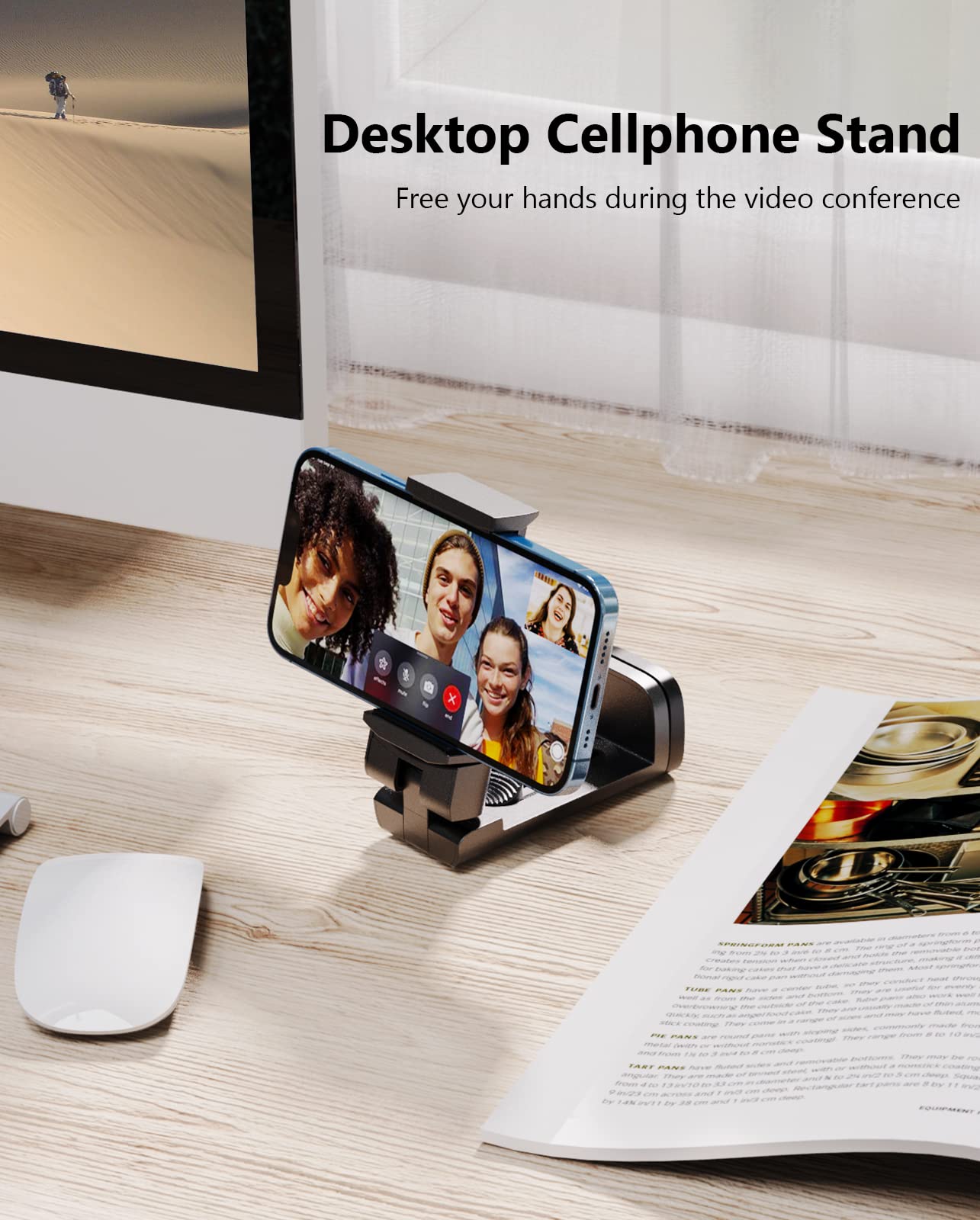 Miikare Universal 360° Rotating Phone Holder for Airplane Travel - Hands-Free Phone Mount for Flying, Desk Stand, Black - Perfect for In-Flight Entertainment & Office Use