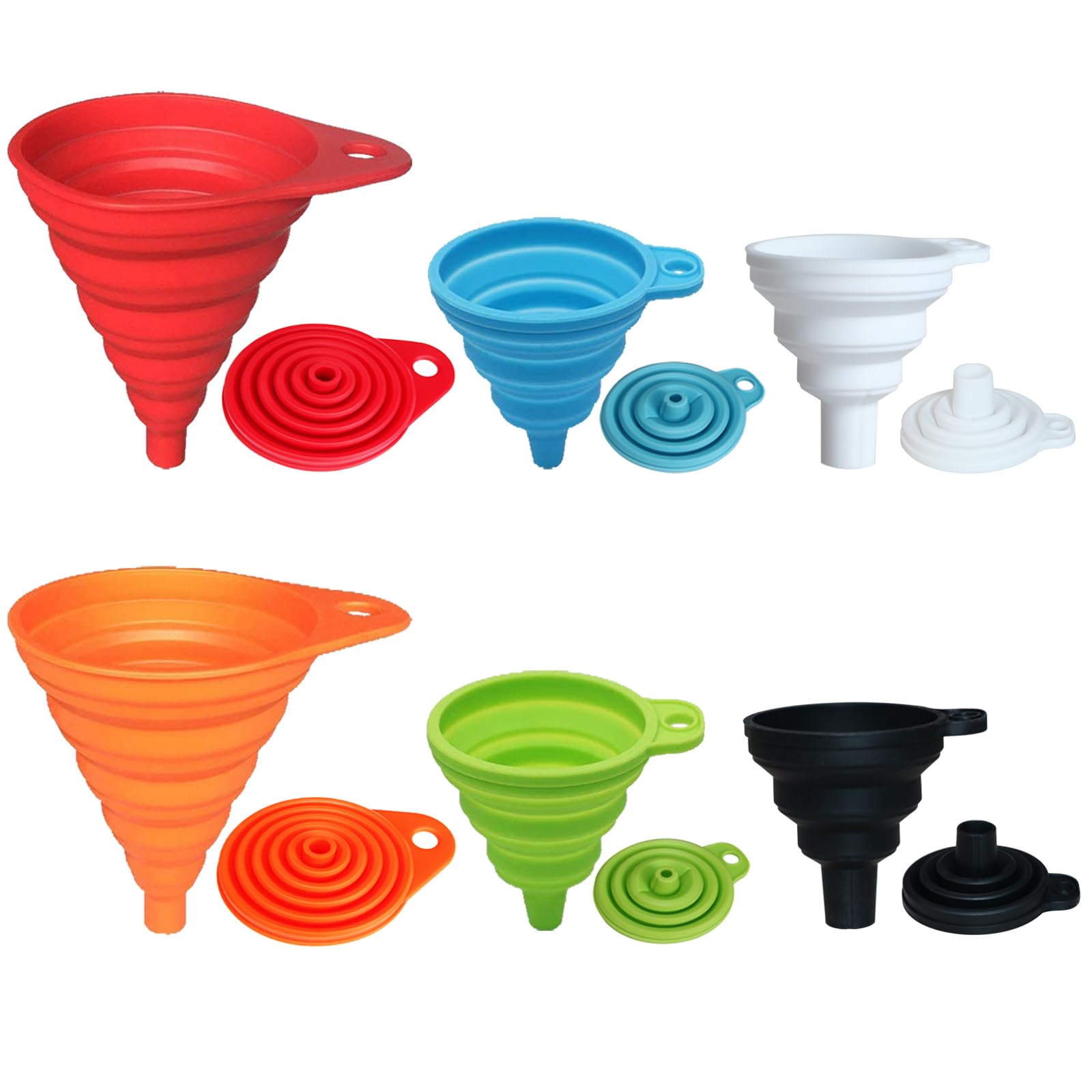 Premium Kitchen Funnel Set - 6 Pack Collapsible Silicone Funnels (Small & Large) | Food Grade, BPA-Free for Liquid Transfer, Bottle Filling & Cooking | Perfect for Home Kitchen, Camping & Baking Accessories
