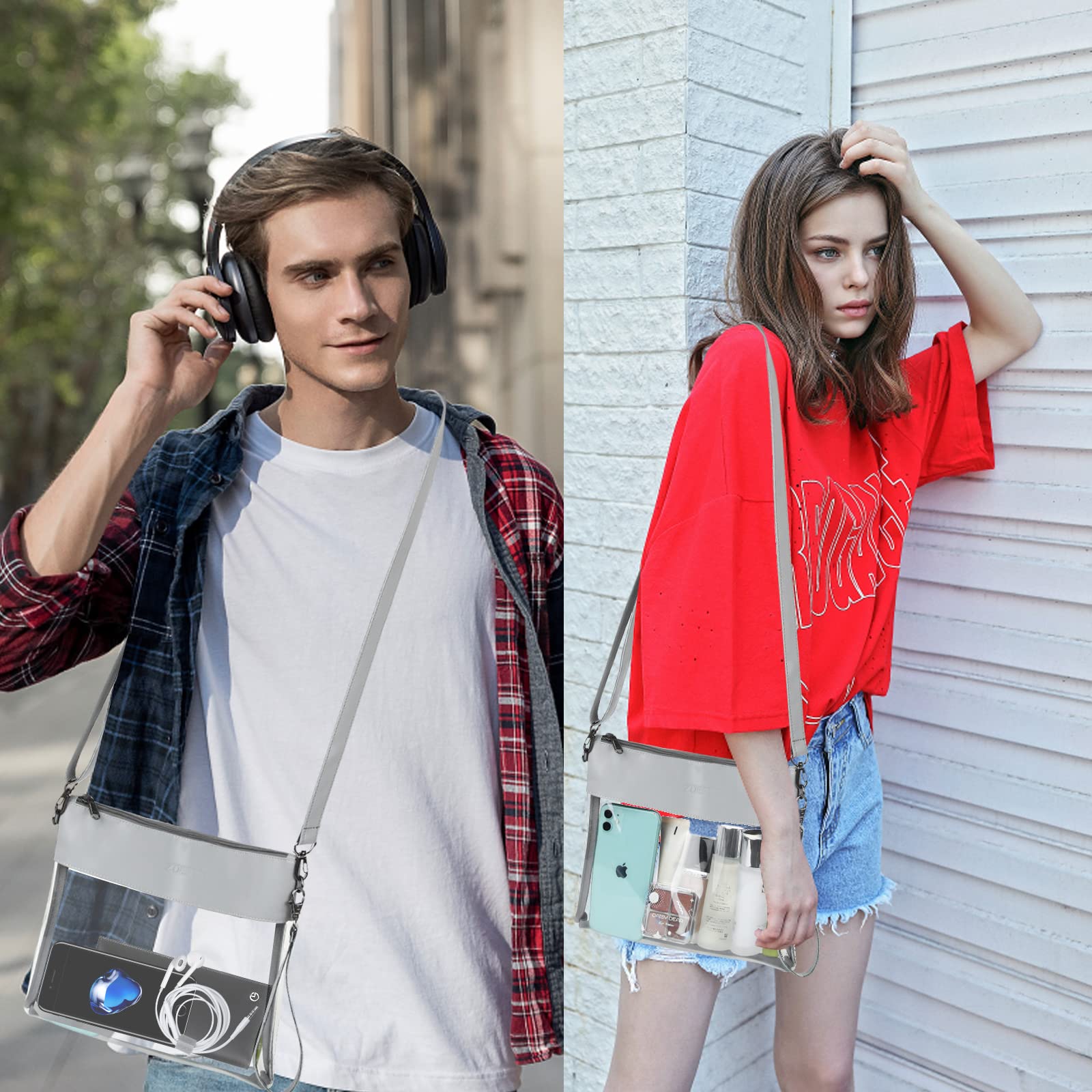 Stadium Approved Clear Crossbody Purse - Transparent Shoulder Bag for Concerts & Events with 5 Fun Stickers | Perfect for Music Festivals, Sports Games & Travel Security Checks