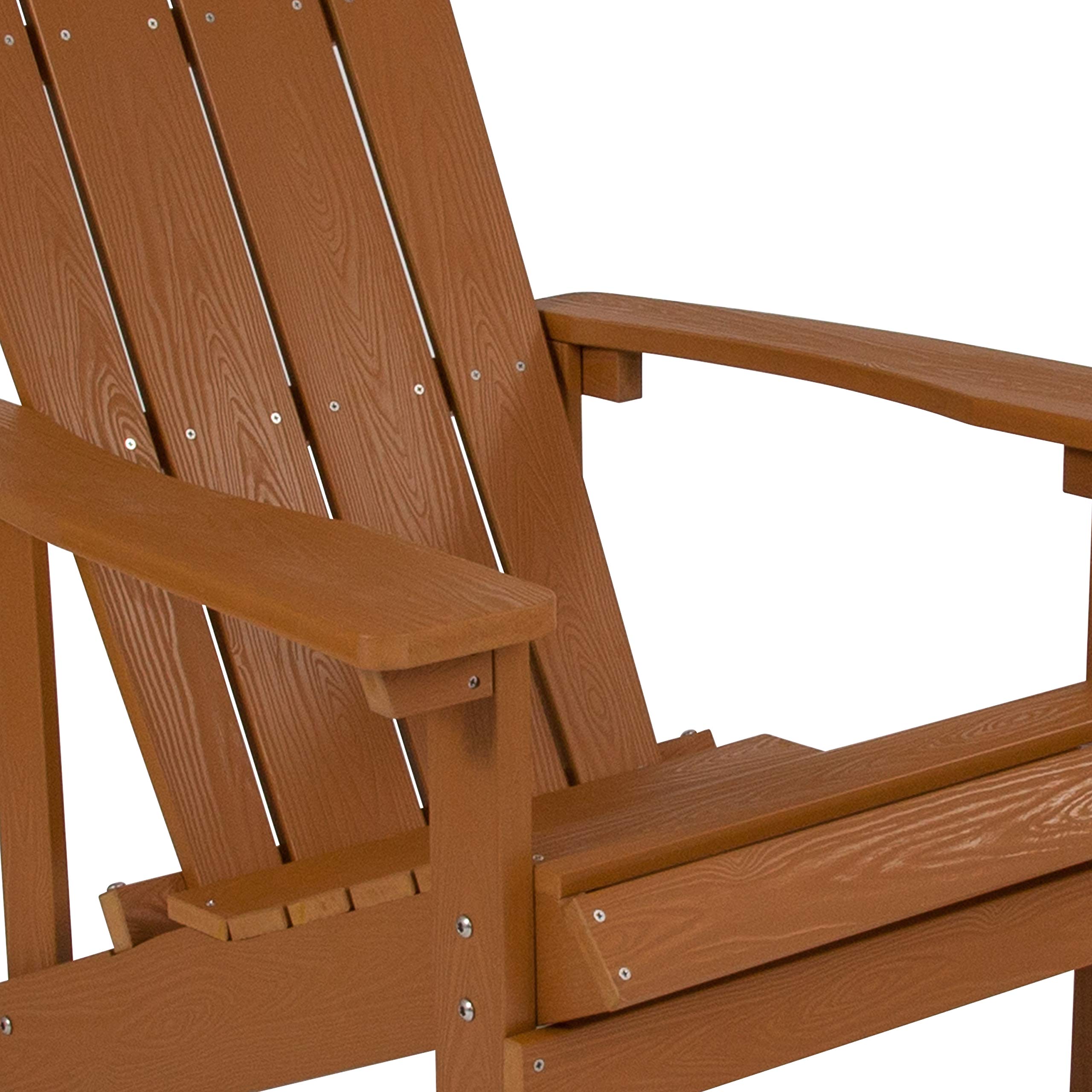Flash Furniture Charlestown 4-Piece Teak Poly Resin Adirondack Chair Set - All-Weather Indoor & Outdoor Patio Furniture - Perfect for Backyard, Garden, Poolside, and Deck Relaxation
