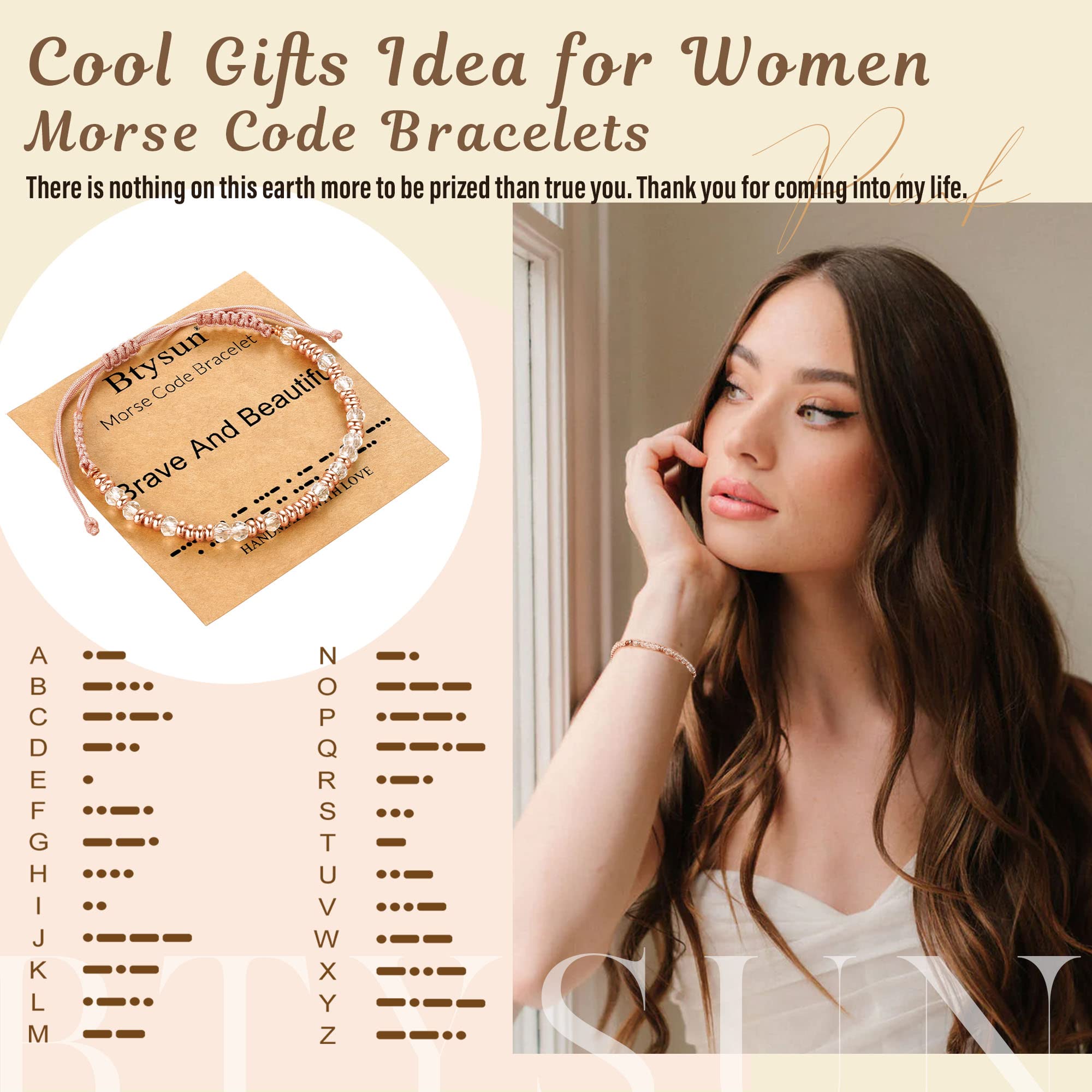 **Btysun Morse Code Bracelets for Women - Inspirational Pink Braided Friendship Jewelry, Best Friend Birthday Gift, High School Graduation Gift, Christmas Stocking Stuffer for Her & Mom 2025 - Perfect for Daily Wear, Special Occasions & Meaningful Gifting**