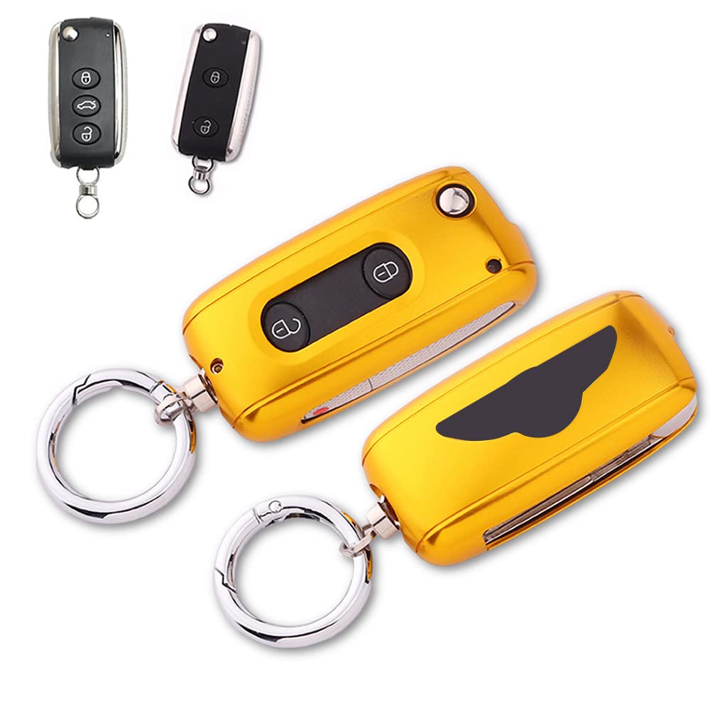 Premium Aluminum Key Fob Case Cover for Bentley Continental GT/GTC/Mulsanne - Durable Metal Key Holder Shell with Key Ring Accessories (Gold) - Luxury Car Key Protection & Style Accessory