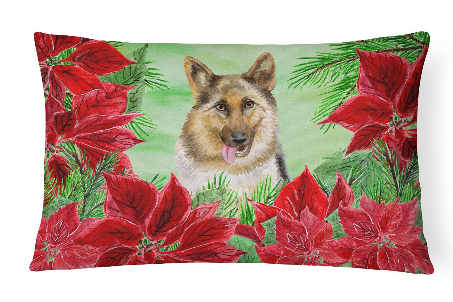 German Shepherd Poinsettia Decorative Throw Pillow - 100% Machine Washable Indoor/Outdoor Couch, Bed & Patio Pillow Cover | Perfect for Holiday Home Decor, Living Room Accent & Pet Lover Gifts