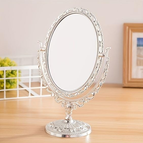 RAAYA 2-Sided Makeup Mirror with Stand - Adjustable Vanity Mirror for Dressing Table, Bedroom & Bathroom - Perfect for Makeup Application, Skincare & Hair Styling - 1 Piece