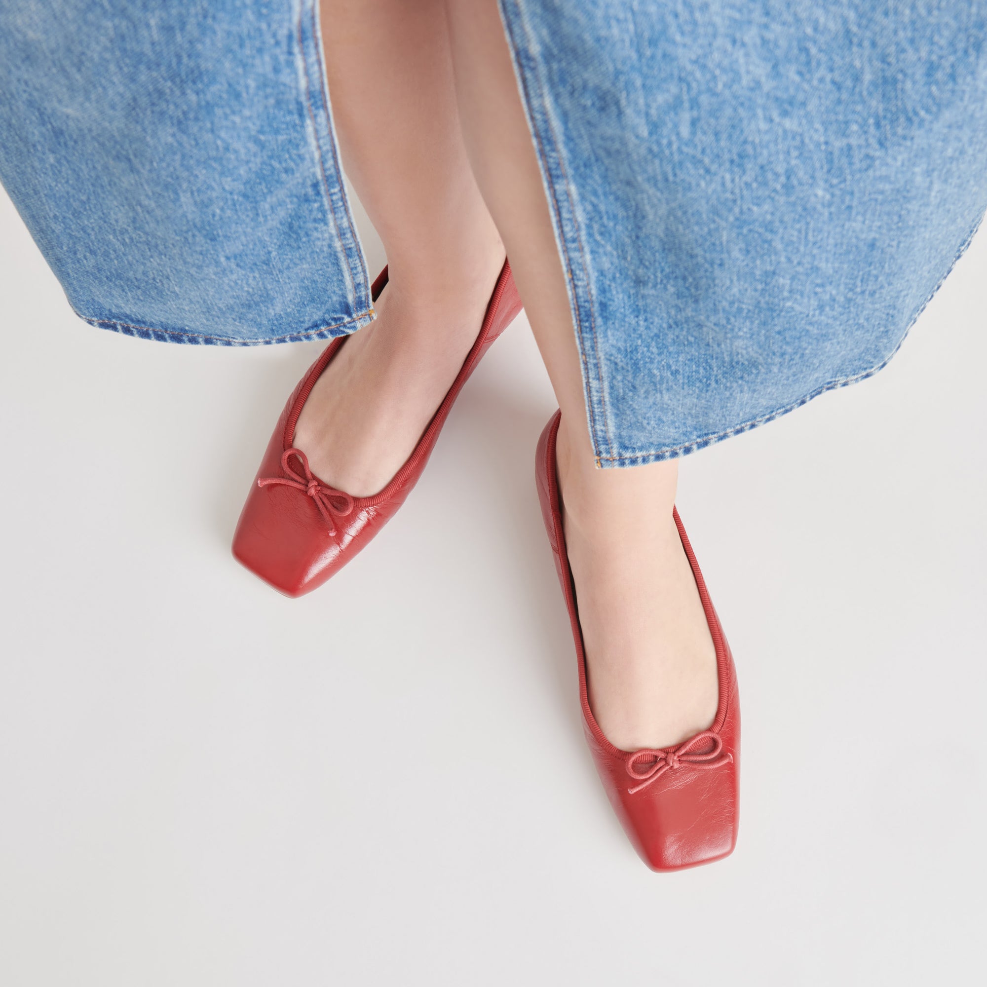 ANISA Women's Red Crinkle Patent Leather Ballet Flats - Comfortable & Stylish Shoes for Work, Casual Wear & Dance