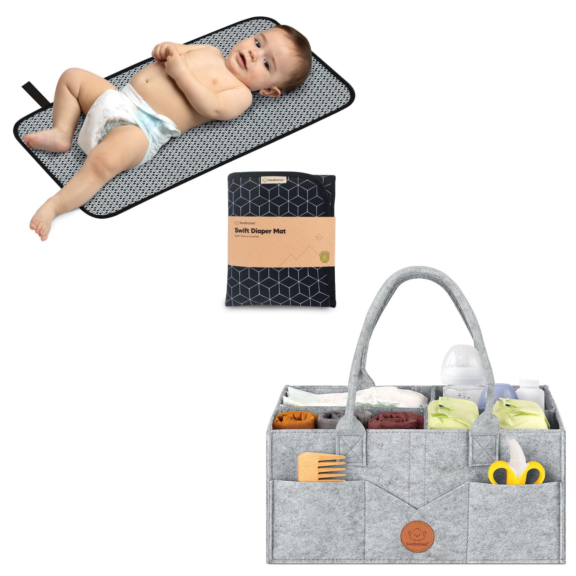 KeaBabies Waterproof Foldable Diaper Changing Pad - Portable Baby Changing Mat for Travel & Home Use - Large Diaper Organizer with Caddy - Perfect for Nursery, Stroller & On-the-Go Diaper Changes