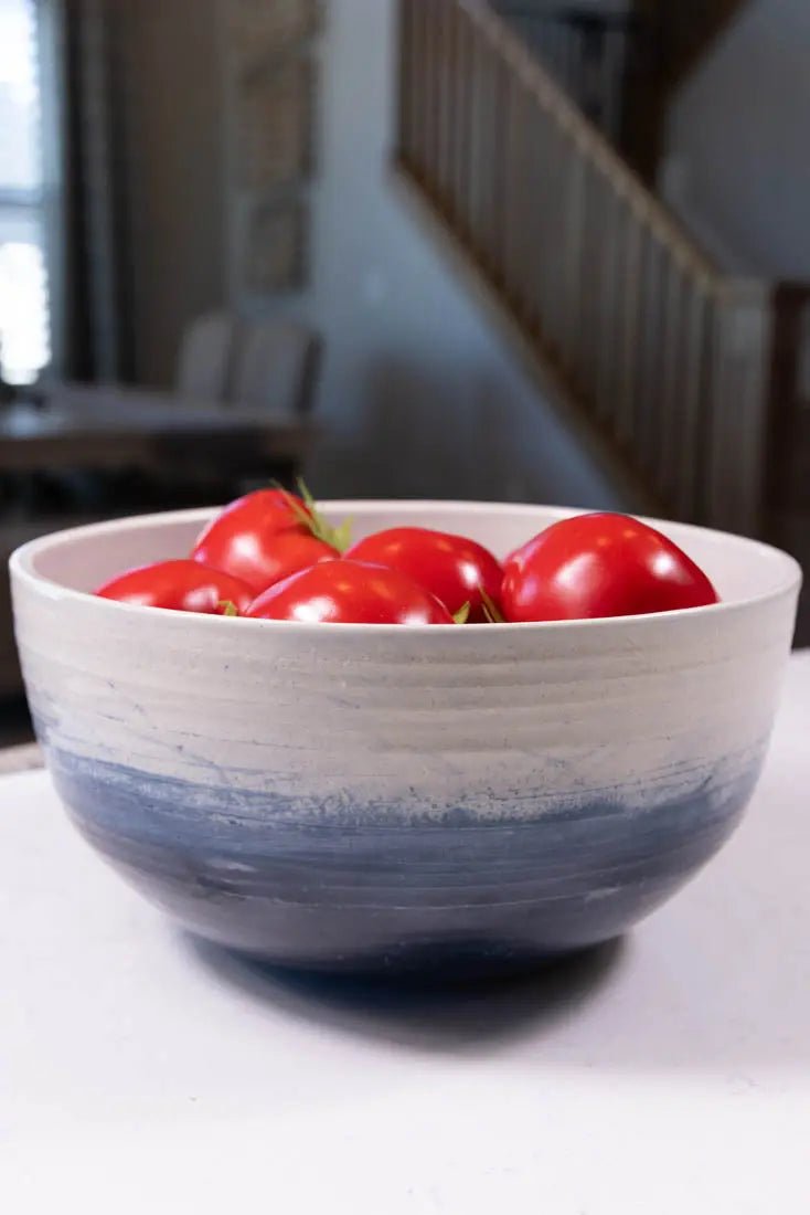 XL Stoneware Serving Bowl - Midnight Blue & Ice White Textured Design (Big Bowl Series) | Perfect for Salads, Pasta, Soups & Entertaining | Durable Dinnerware for Home & Restaurant Use