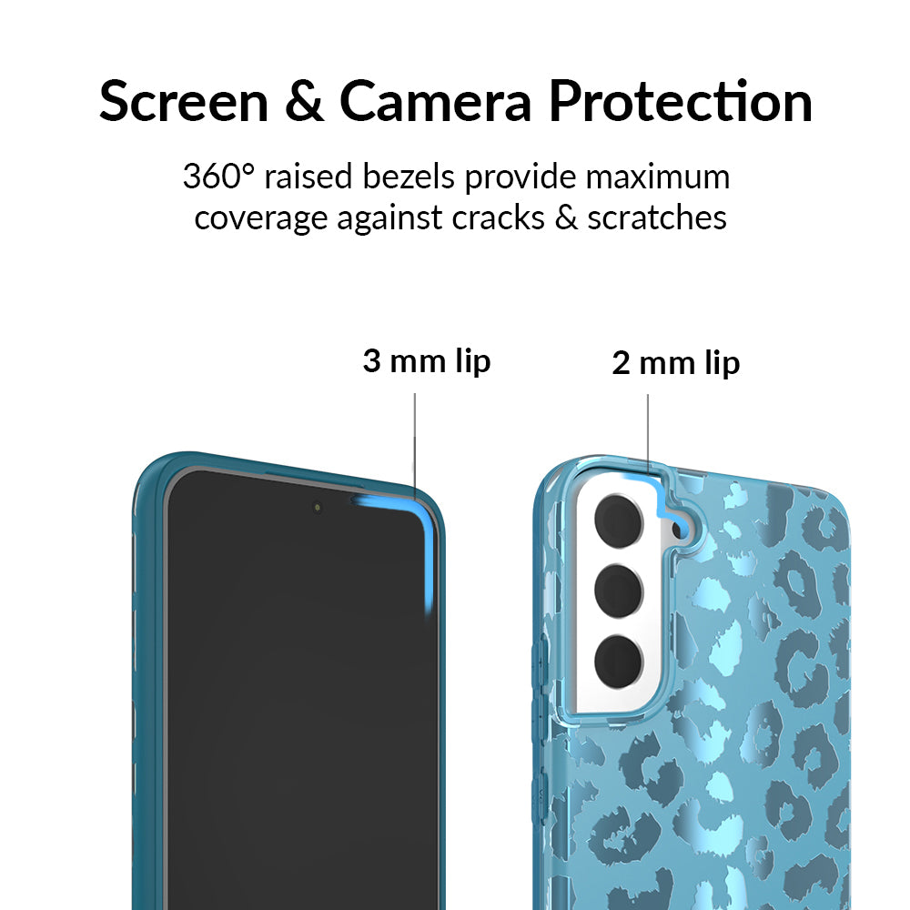 Blue Sapphire Leopard Print Samsung Phone Case - Durable Protective Cover for Galaxy S21/S20/Note 20 - Stylish Fashion Accessory for Women & Girls (Perfect for Daily Use, Work, and Travel)
