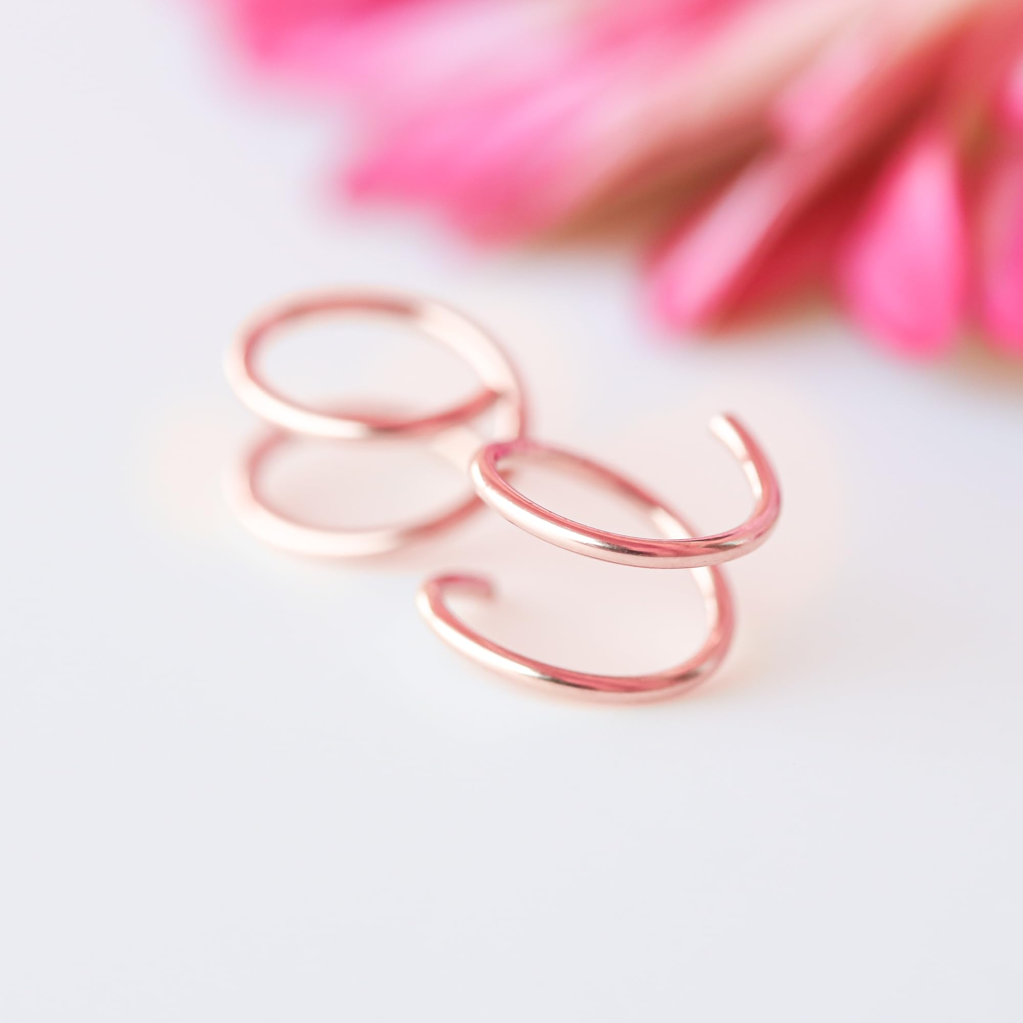 Rose Gold Nose Ring & Earring - Double Hoop Illusion Piercing Jewelry | Sterling Silver, 14K Gold Filled | Minimalist Spiral Design (Right Side) | Perfect Gift for Women & Teens | Everyday Wear, Parties & Special Occasions
