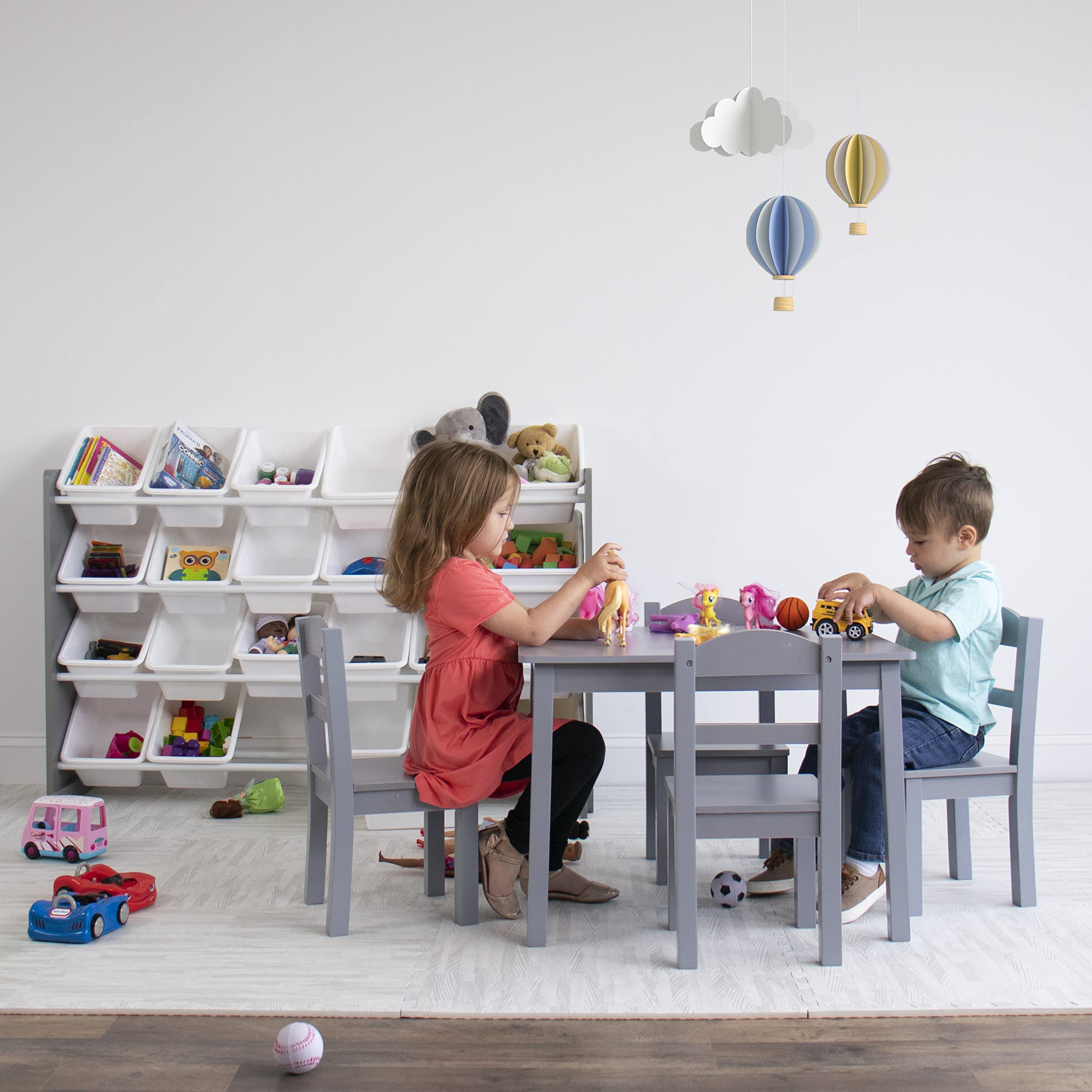 Humble Crew Kids Wooden Table and 4 Chairs Set - Grey Toddler Activity Table with Chairs for Arts, Crafts, Snack Time - Sturdy & Durable Children's Furniture for Playroom, Classroom, or Home Learning Space