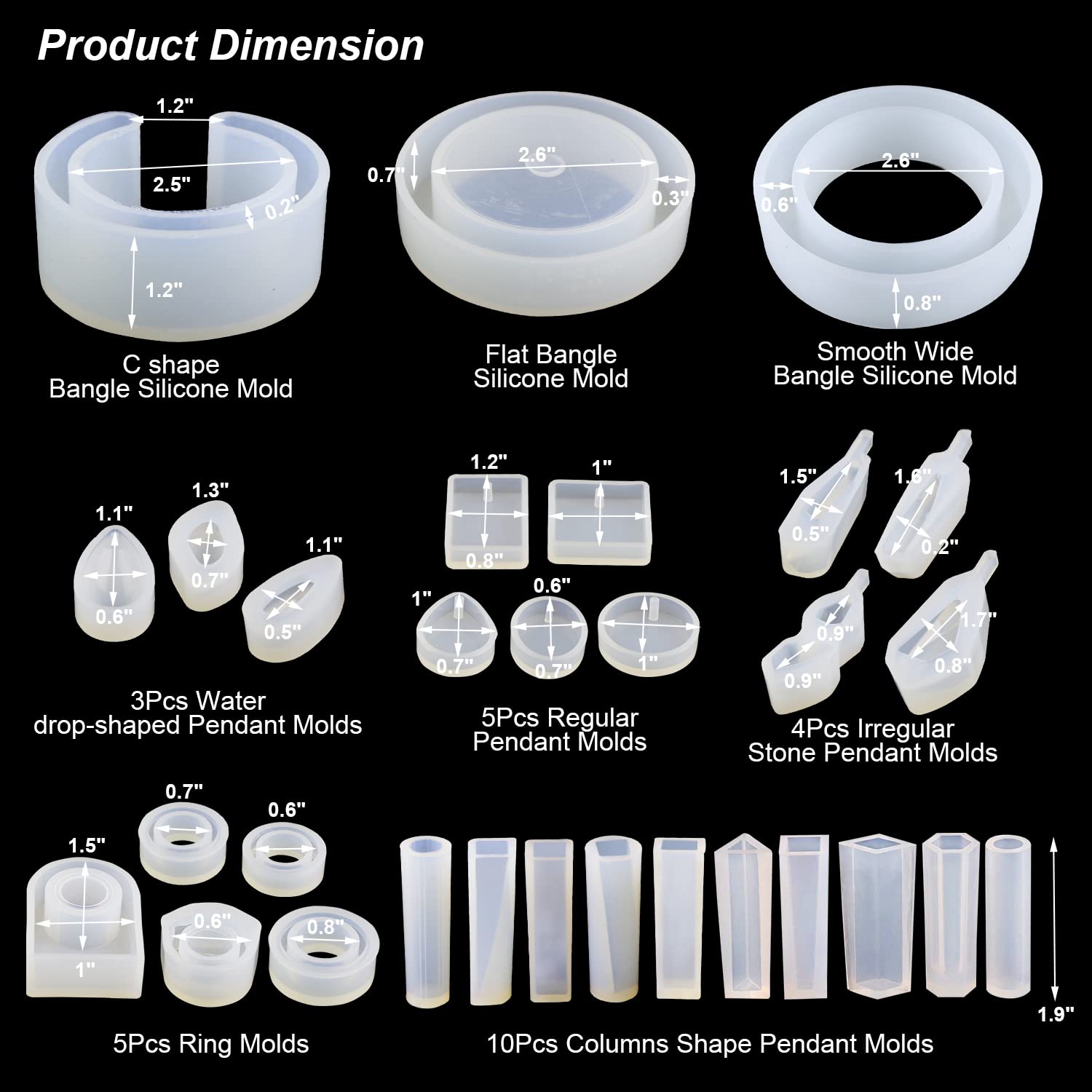 30PCS Silicone Resin Molds for Jewelry Making - UV Resin Bracelet, Pendant & Ring Molds Kit - DIY Epoxy Resin Craft Supplies for Handmade Earrings, Necklaces & Gifts