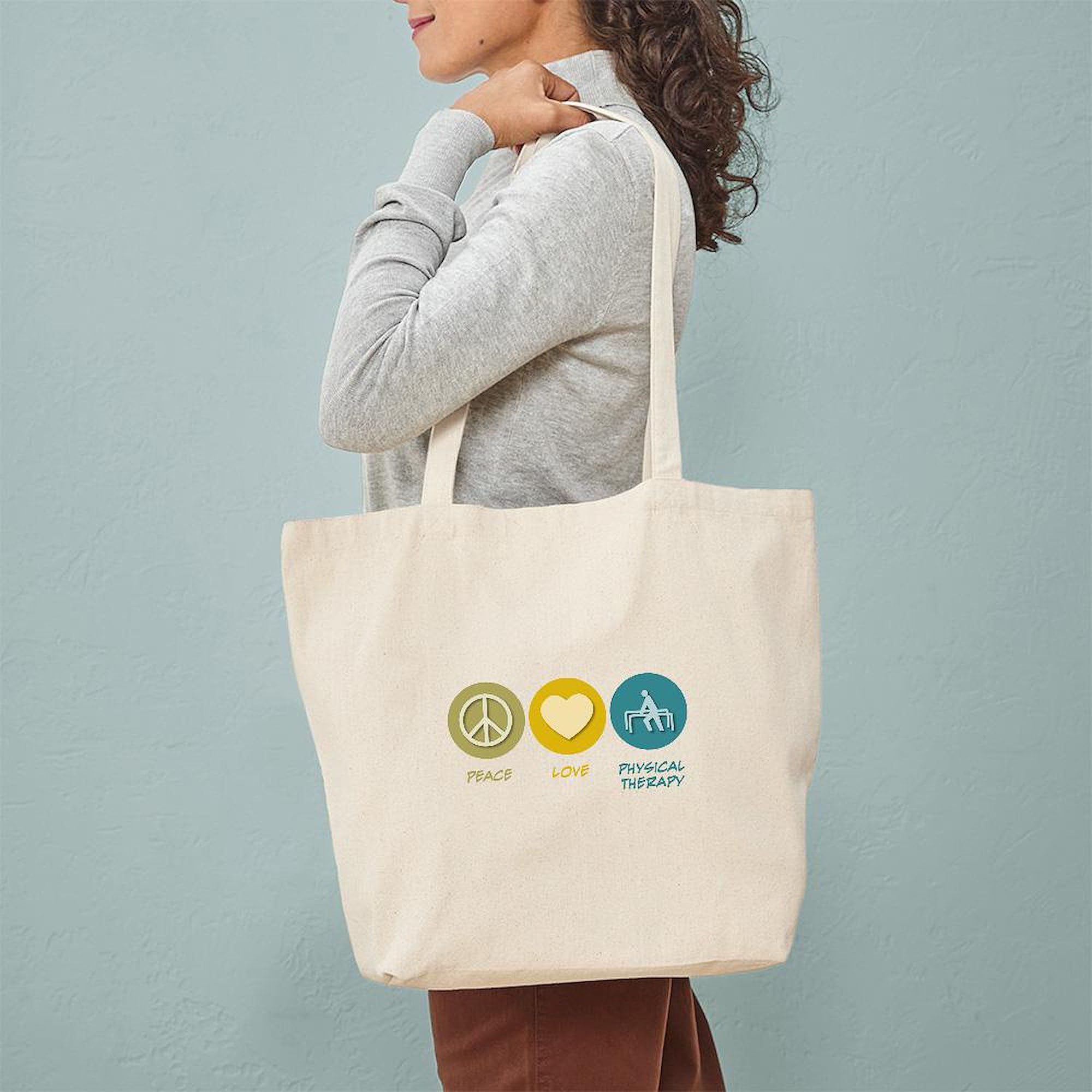 Peace Love Physical Therapy Tote Bag - Natural Canvas Reusable Shopping Bag for Therapists, Patients & Healthcare Workers | Eco-Friendly Grocery, Work & Gym Bag