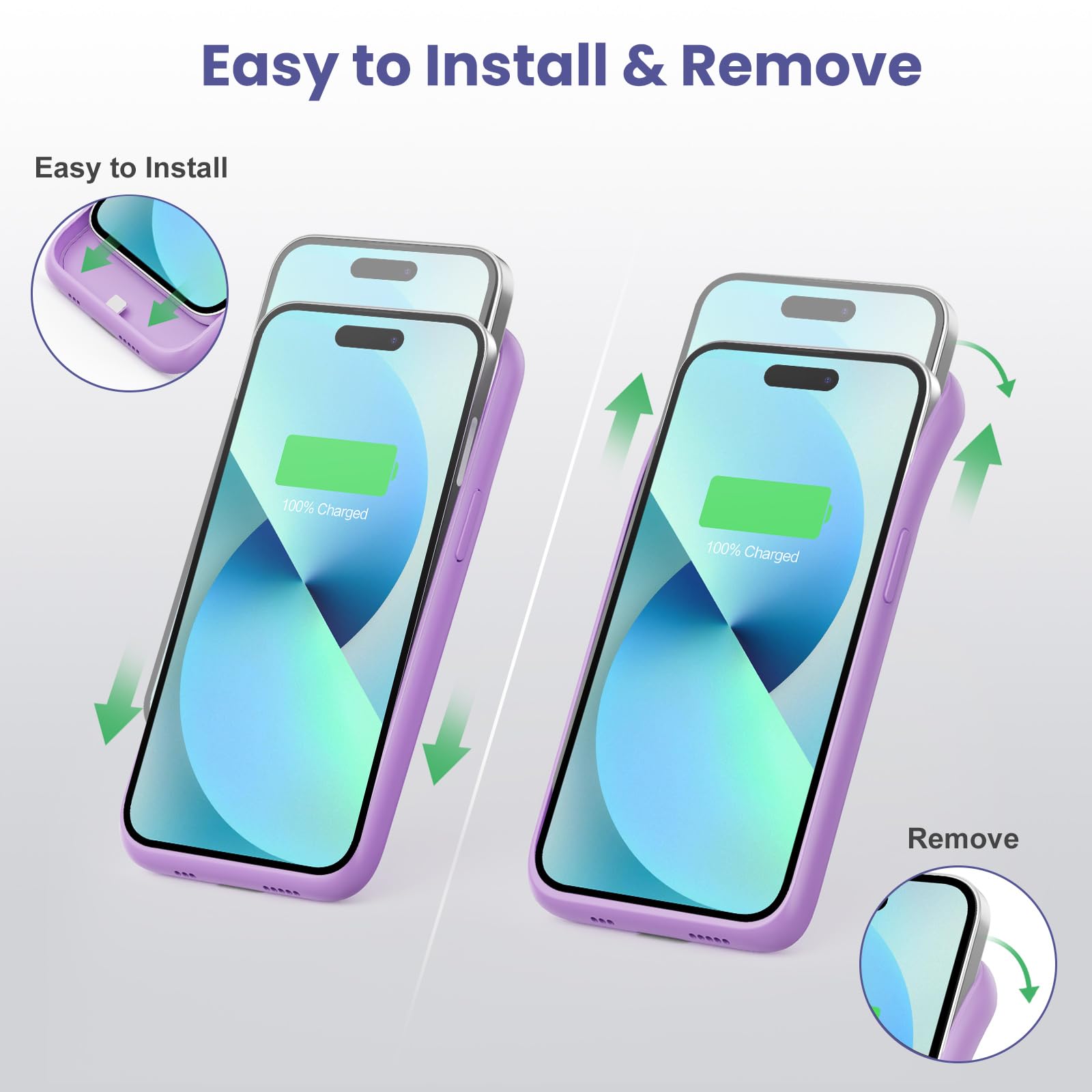 HETP 8600mAh Rechargeable Battery Case for iPhone 12 Pro Max/13 Pro Max/14 Pro Max/14 Plus - Portable External Charger, Extended Battery Life - Purple | Perfect for Travel, Outdoor Activities & Daily Use