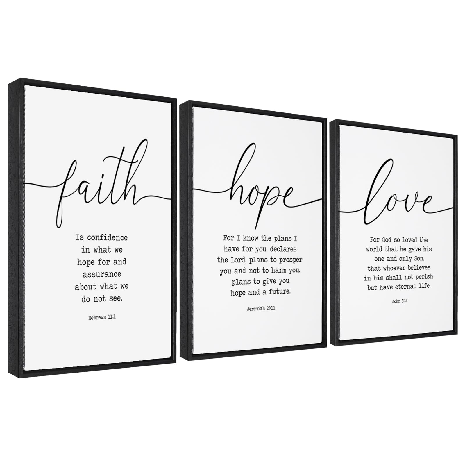 Faith Hope and Love Bible Verses Framed 3-Piece Canvas Wall Art - Large Christian Religious Quote Decor with Serenity Prayer - Ready to Hang Living Room Wall Decor for Home, Church & Office Inspiration