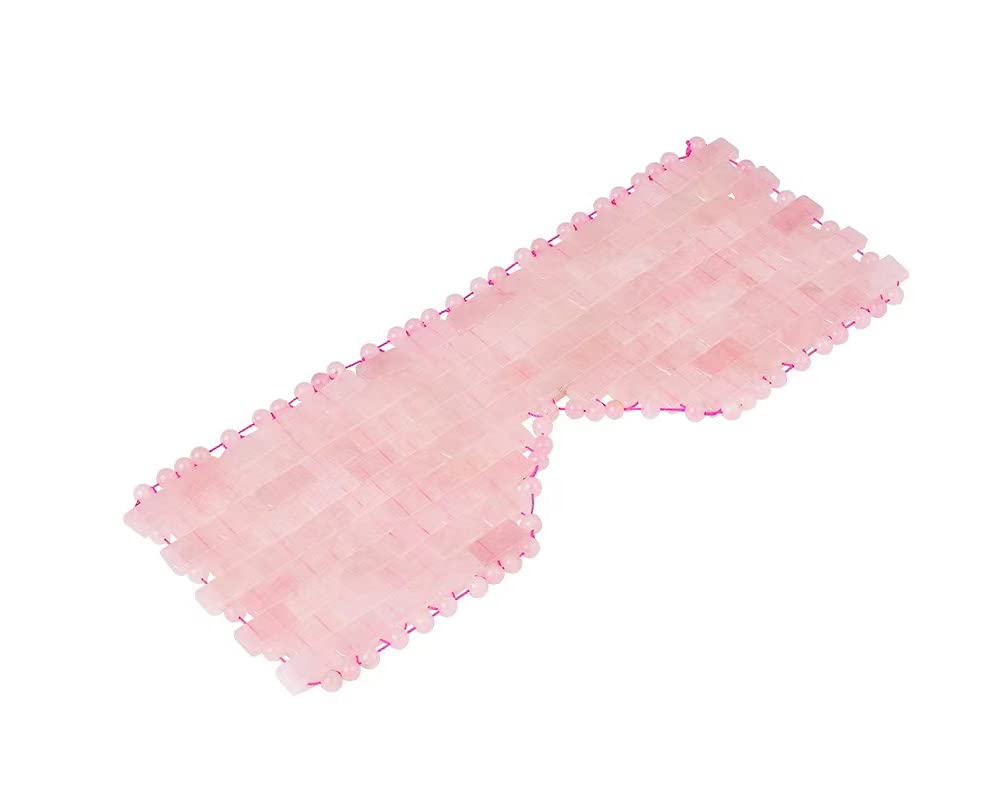 100% Natural Rose Quartz Cooling Eye Mask for Fatigue Relief & Stress Reduction - Beaded Stone Therapy Eye Mask for Relaxation, Sleep & Skincare - Perfect for Spa, Travel & Home Use