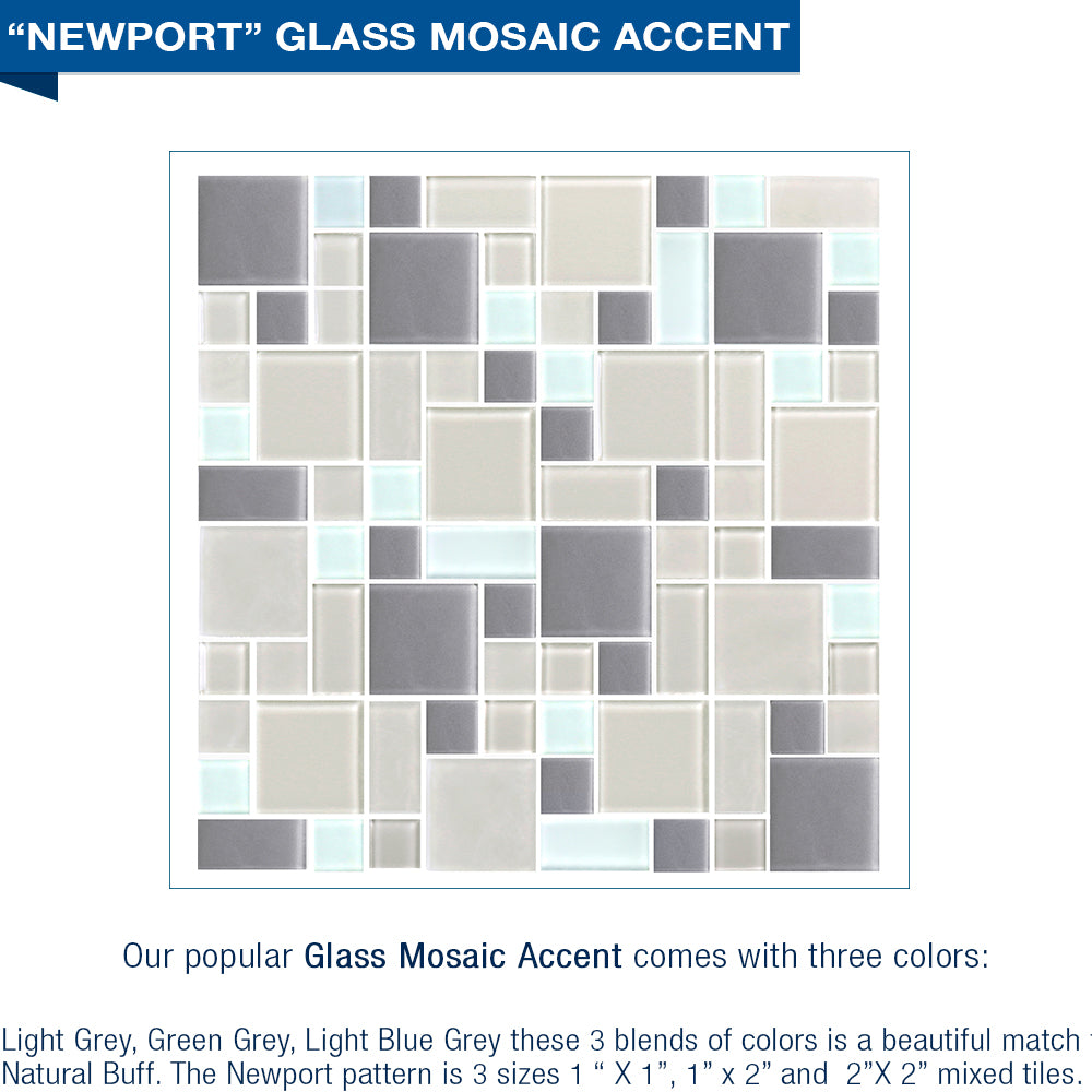 60 Alcove Portland Cement Sistine Stone & Newport Mosaic Accent Tile DIY Shower Remodel Kit - Waterproof Bathroom Wall Tile for Shower Surround, Backsplash, and Flooring
