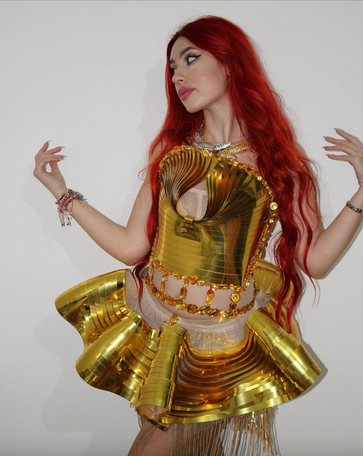 Futuristic Gold Metallic Corset Party Dress - Elegant Birthday Costume for Festival, Halloween & Cosplay Events | Shimmering Evening Gown for Women's Night Out