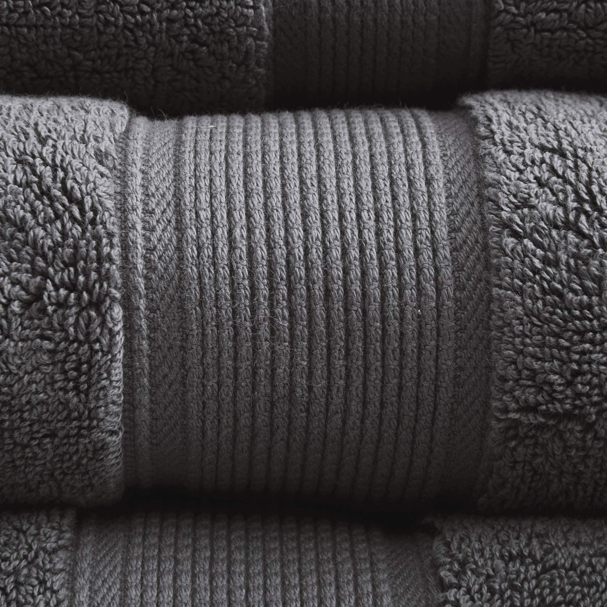 Madison Park Signature 800GSM 100% Cotton Luxury Bath Towel Set - 2 Bath Towels, 2 Hand Towels, 4 Washcloths - Ultra Absorbent, Quick Dry, Spa Quality (Grey) - Perfect for Bathroom, Guest Room & Luxury Hotel Use