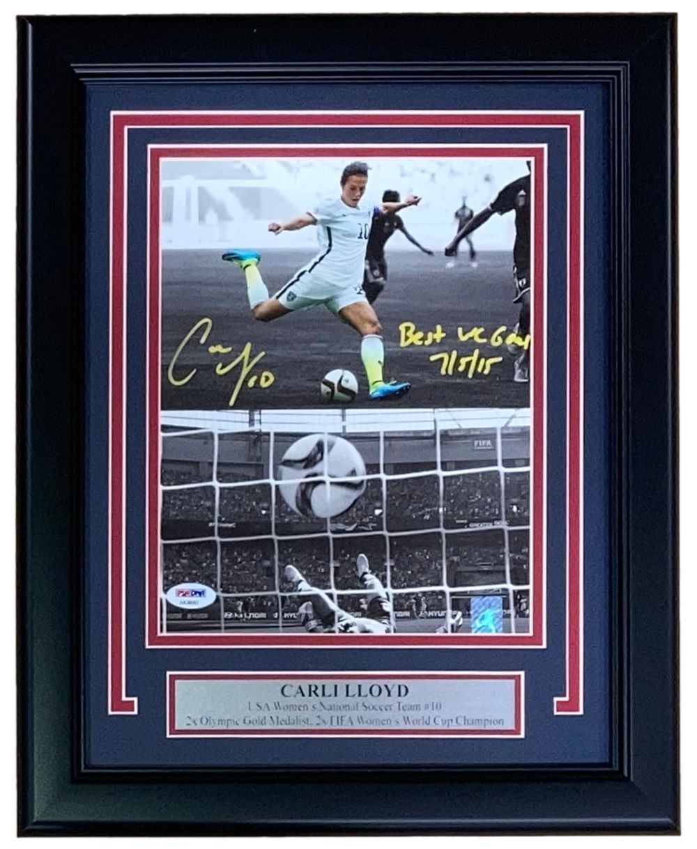 Carli Lloyd Autographed Framed 8x10 Soccer Photo - 2015 World Cup Best Goal - PSA/DNA Certified - Perfect for Sports Memorabilia Collections & Man Cave Decor
